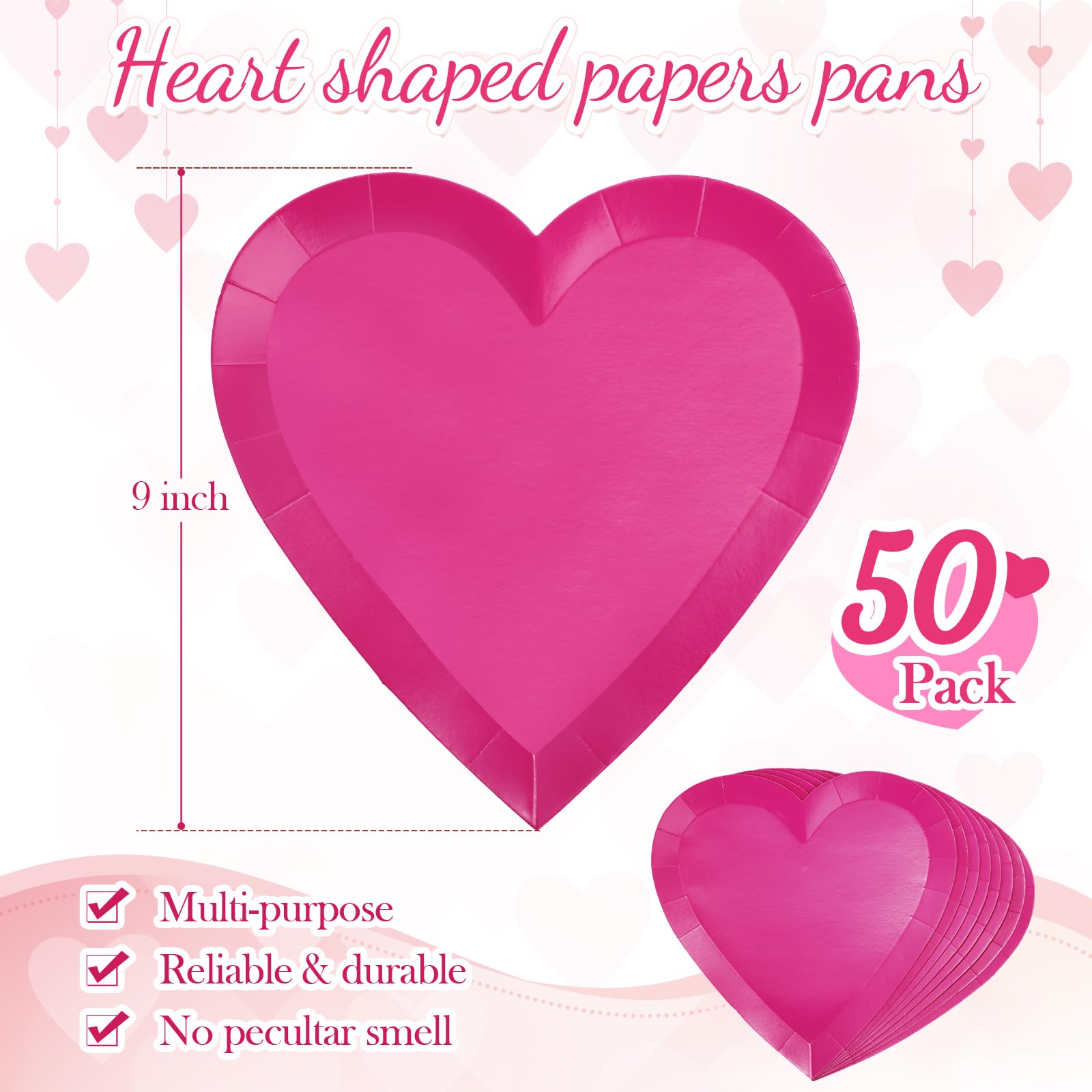 Domensi 50 Pcs Paper Plates Bulk Heart Shaped Disposable 9 Inch Dinner Dessert Cake Plates for Birthday Wedding Party Supplies(Rose Red)