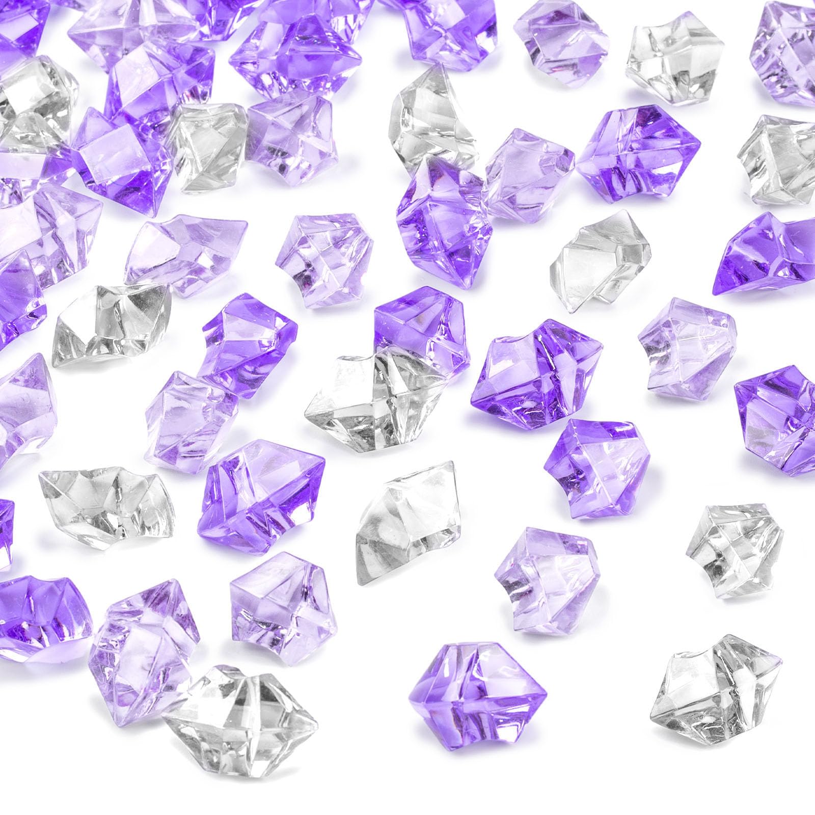 DomeStar 150PCS Fake Ice, Vase Filler Purple Fake Diamonds Plastic Clear Gems Crystals for Table Scatter Decoration