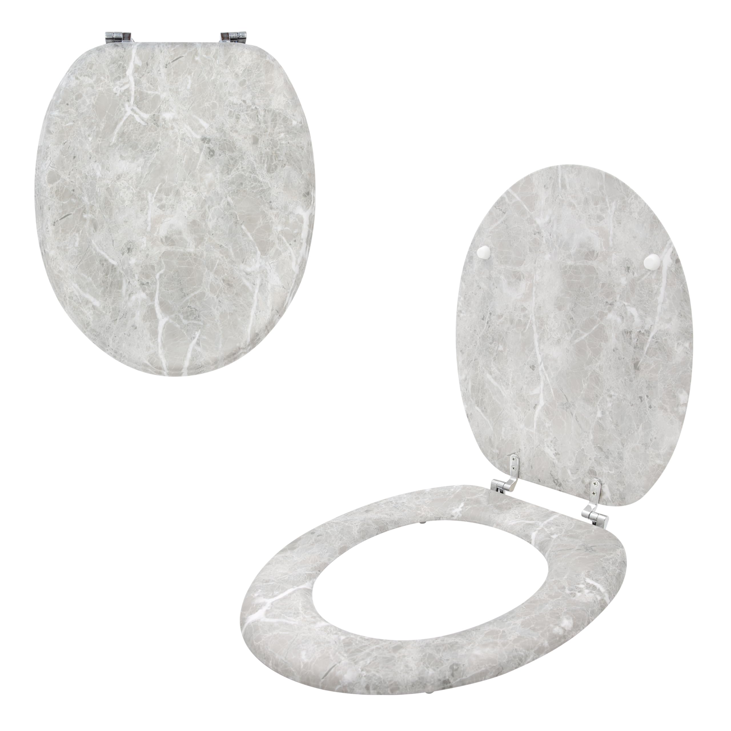 Anika Grey Marble Effect 92549 Toilet Seat/Chrome Hinges/Easy Installation / 43Cm X 37.5Cm