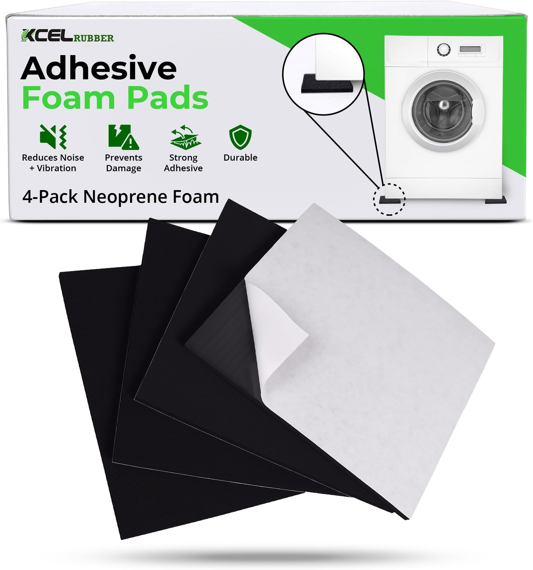 4 Pack 12" x 12" x 1/4" Self Stick Foam Rubber Pads with Adhesive Versatile Adhesive Foam Rubber Pads Sheets for Appliances and Furniture, Neoprene Foam Pads Adhesive