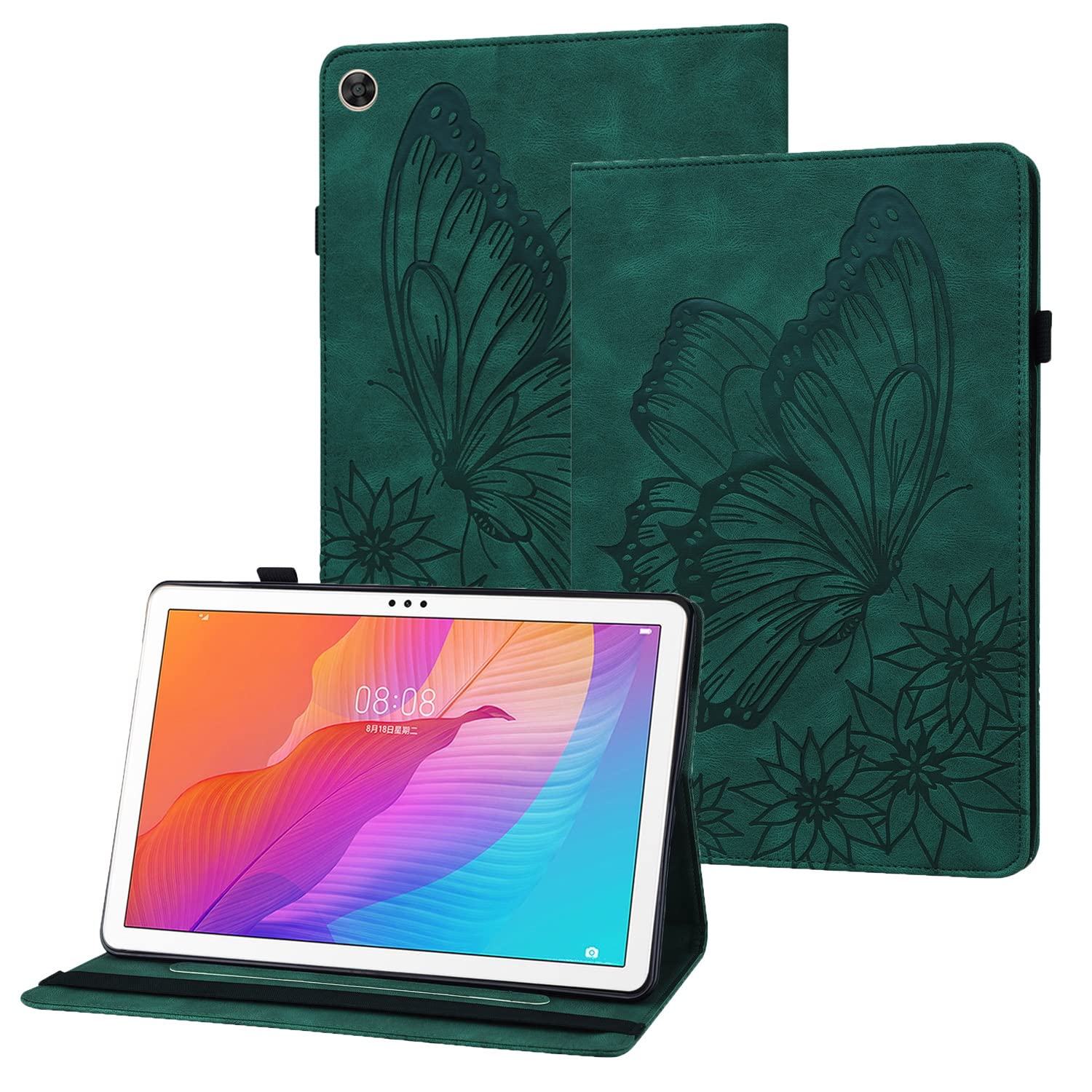 Custodia Per Huawei MatePad T10 / T10s Con Portapenne E Supporto - Pelle PU, Ultra Sottile, Verde, Include Pennino - 5