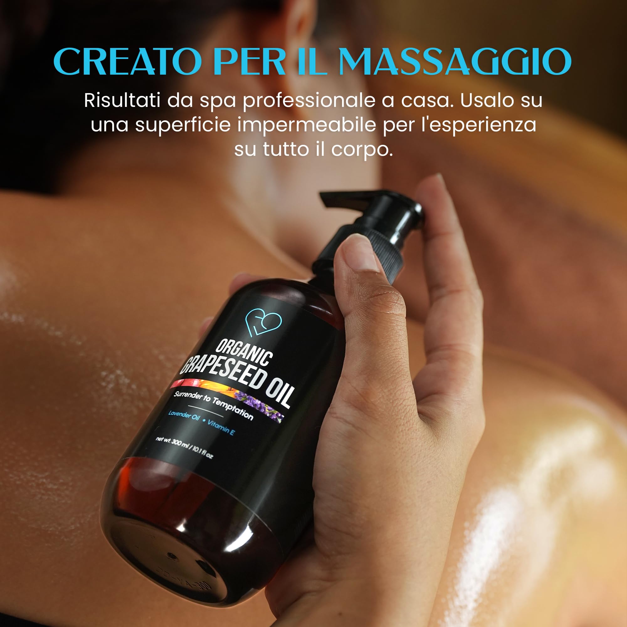 Olio da Massaggio Bio ai Semi d'Uva con Lavanda & Vitamina E – Olio per Corpo Leggero, Non Grasso per Massaggio, Aromaterapia & Idratazione – 300 ml