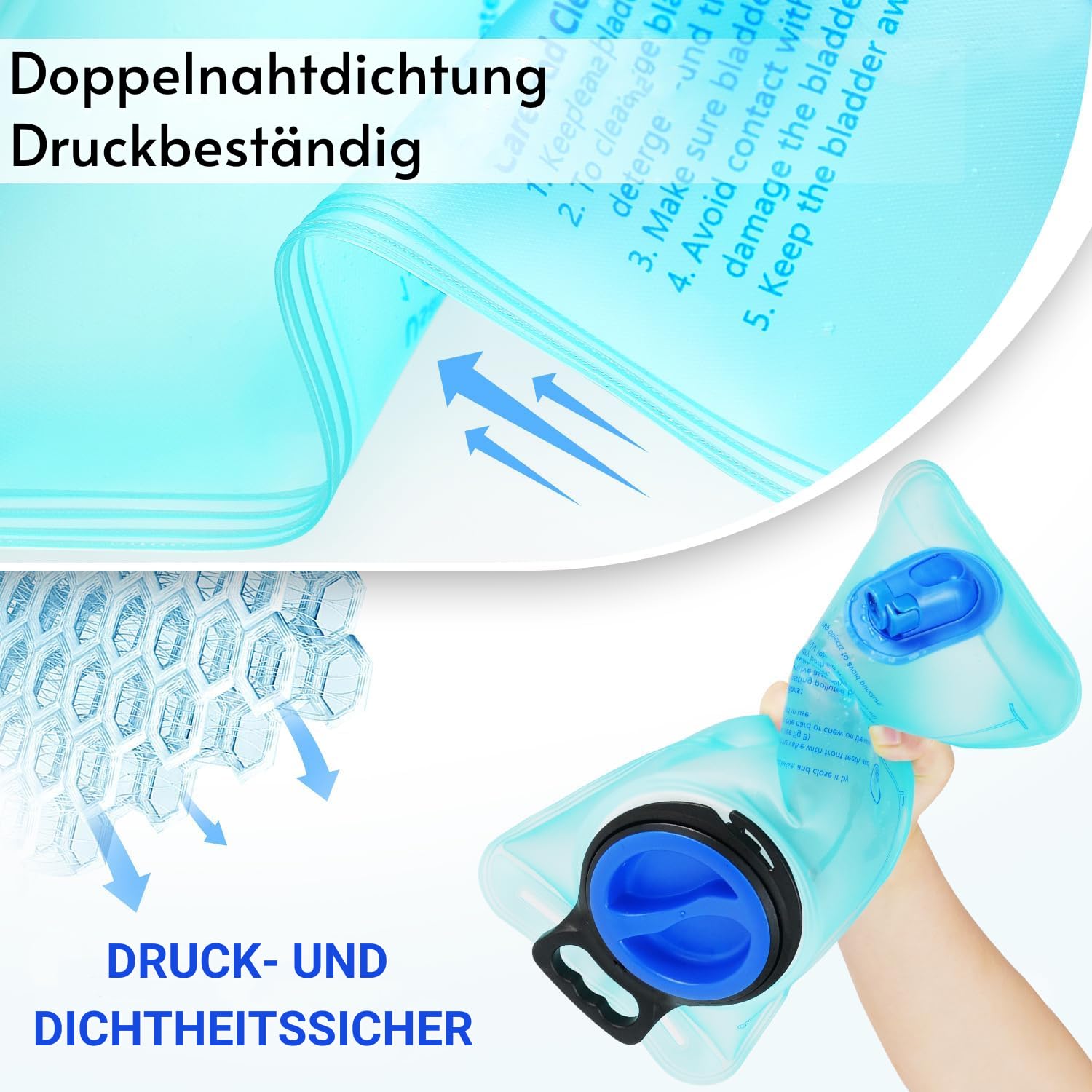 2L Trinkblase | Materialverstärkte Auslaufsichere Wanderausrüstung Wasserflasche mit 100cm Extralangem Trinkschlauch – Ideal für Radfahren, Wandern & Klettern
