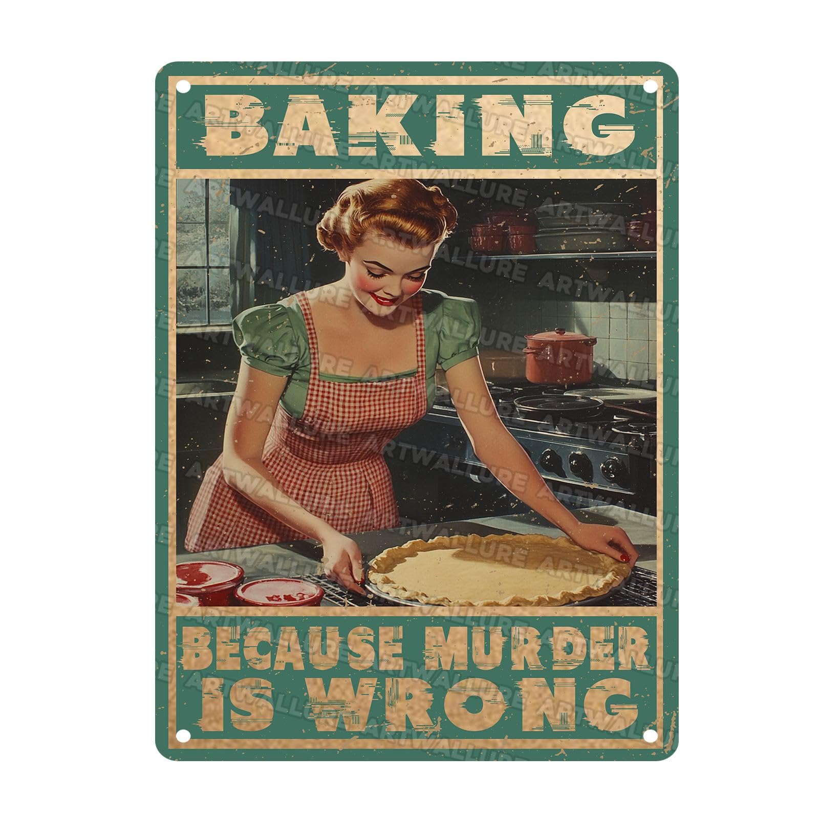 Vintage Metal Sign Baking Because Murder Is Wrong Novelty Metal Poster Home Kitchen Bathroom Aluminium Sign Art Wall Decor 12x16Inch