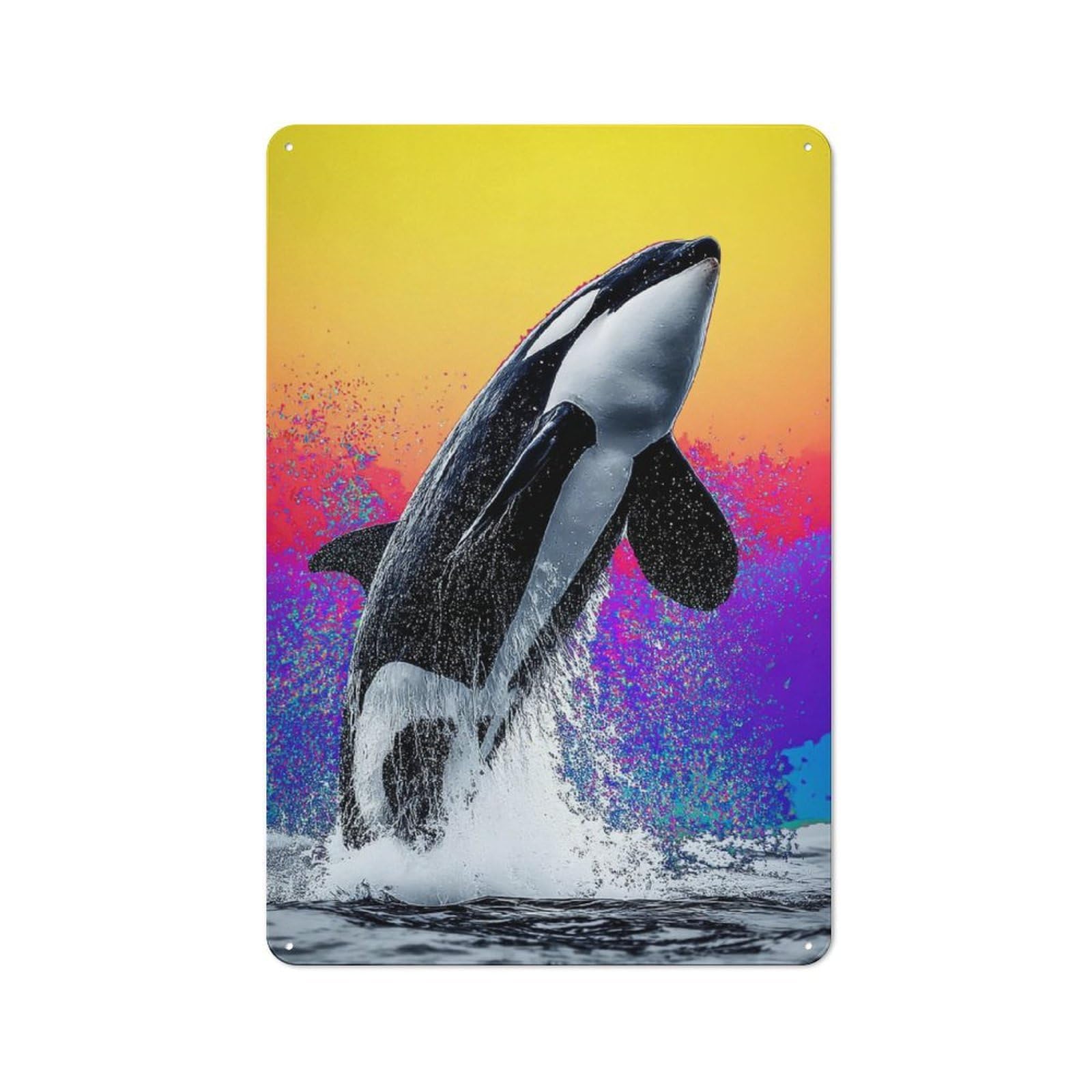 Junmoney Orca Splash In Vibrant Colors Tin Wall Plaque 30X20cm With For Hallway Wall, With Clear Retro Wall Decor Character
