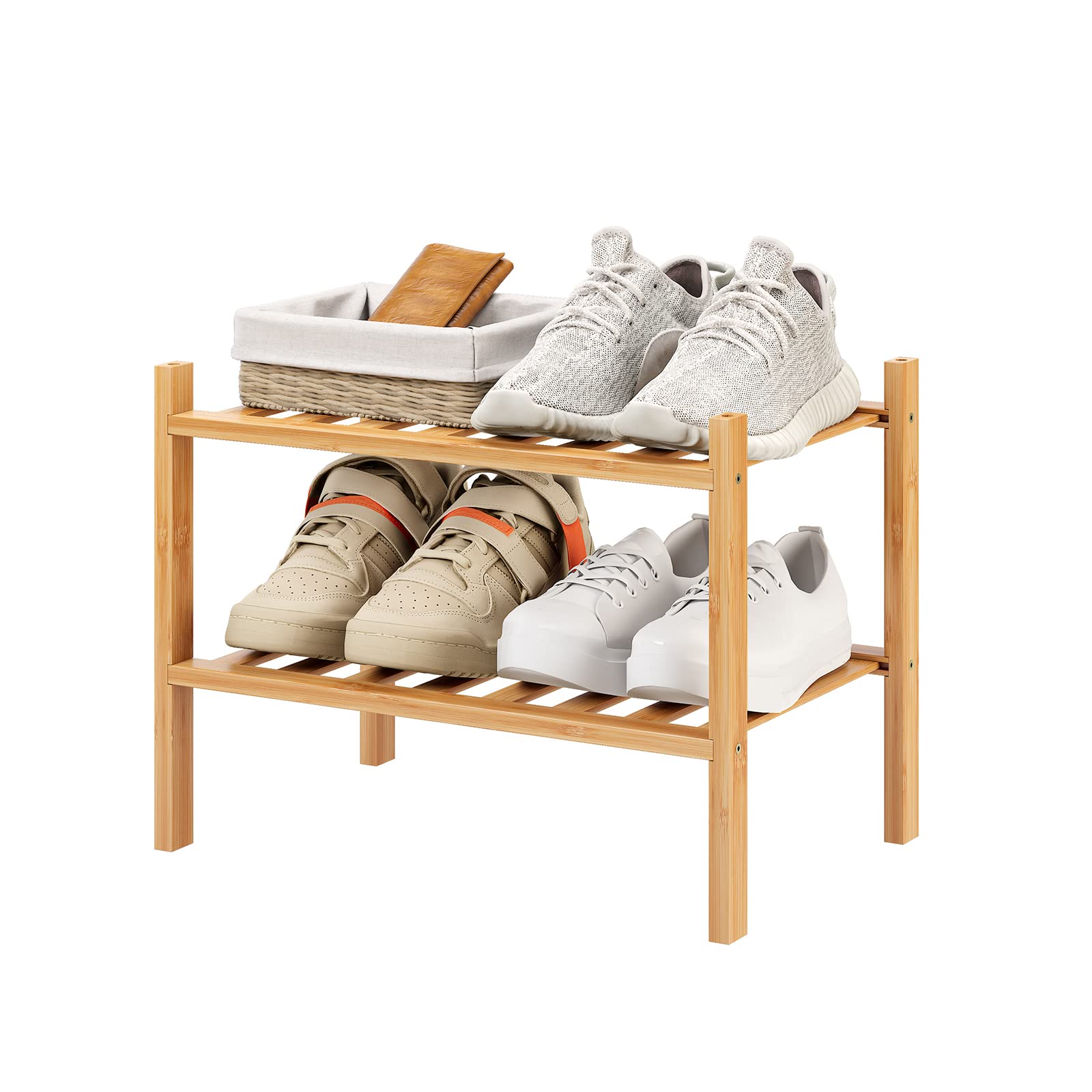 Small Shoe Rack Tier Bamboo Stackable Shoe Shelf Storage