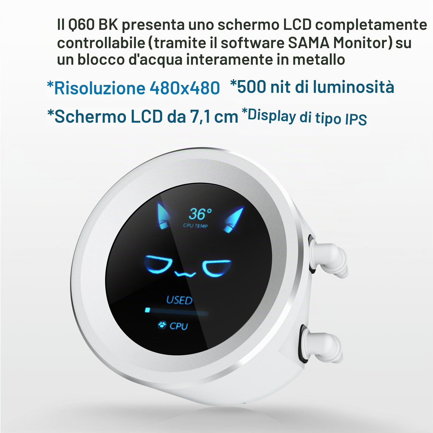 SAMA Q60 CPU Liquid Cooler, 360MM Water AIO CPU Cooler con Display LCD da 2.8", Magnetico Staccabile, Ventole Modulari XT120 LCP Blade, Supporti Bonus, 115X, 2011, 1200, 1700, 1851, AM4, AM5 Bianco