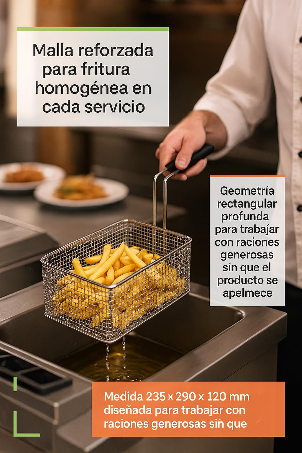 CubetasGastronorm ® Cesta Freidora 235x290x120 Mm Acero Cromado Mango Aislante Repuesto Industrial compatible con Elframo Gas Electrica Hosteleria Cocina Profesional Taller Reparacion y Hogar Pro