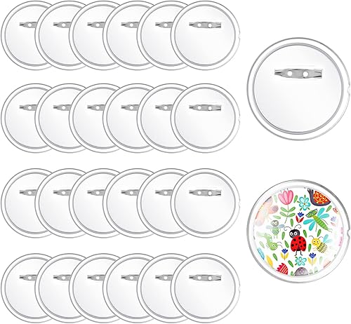 Lusofie Juego de 12 botones de acrílico transparente para manualidades con diseño de alfiler, insignias de botón en blanco para suministros de