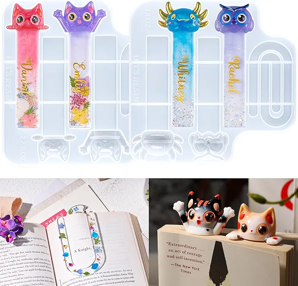 LET'S RESIN Bookmark Resin Molds, Cute 3D Animal Bookmark Silicone Molds for Epoxy Resina with Paperclip Pattern 3mm Thin,Small Bookmarks Molds for UV Resin Crafts,Gifts for Book Lovers