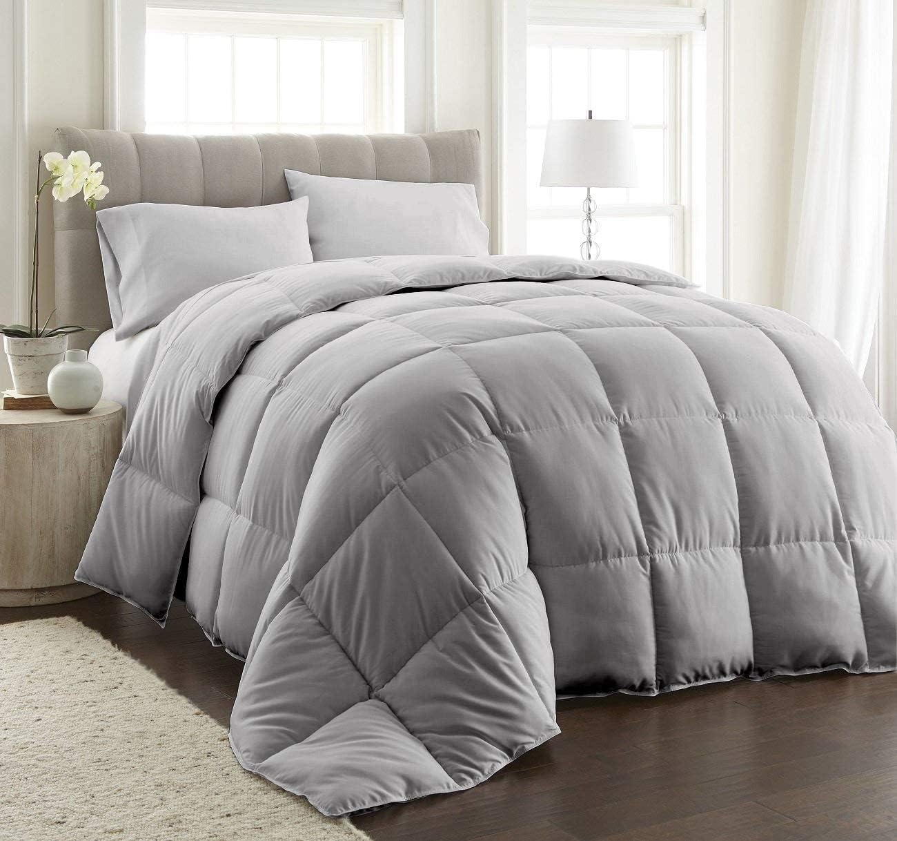 3 PC Box Stitched Corner Tabs Comforter Set, Cal-King/King -White 100% Natural Cotton Solid All Season Ultra Soft Down Alternative Lightweight Bedding Duvet Insert Quilted 500 GSM Fill Power
