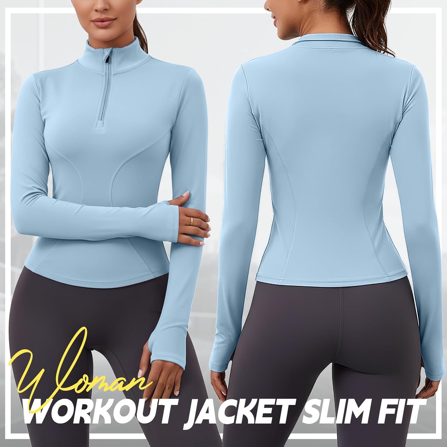 Coume 3 Pack Women Workout Jacket Slim Fit Cropped Jacket Quarter Zip Athletic Tops Thumb Hole for Running Gym Yoga