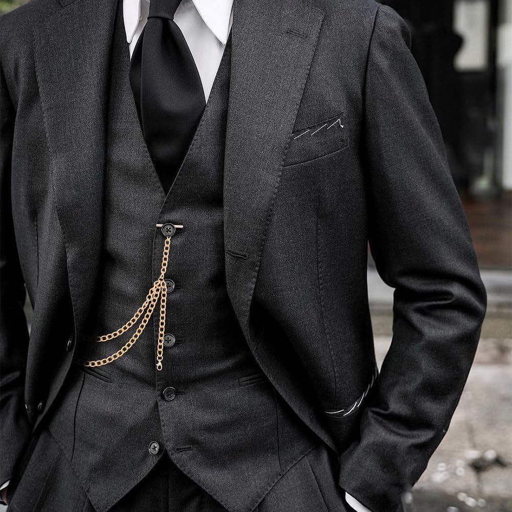1Pcs Pocket Watch Chain with Locket Pendant Brass Albert Pocket Watch Chain Golden Watches Chains Suit Wallet Vintage Style Fob T Bar Chains Costume Accessories for Man Fashions