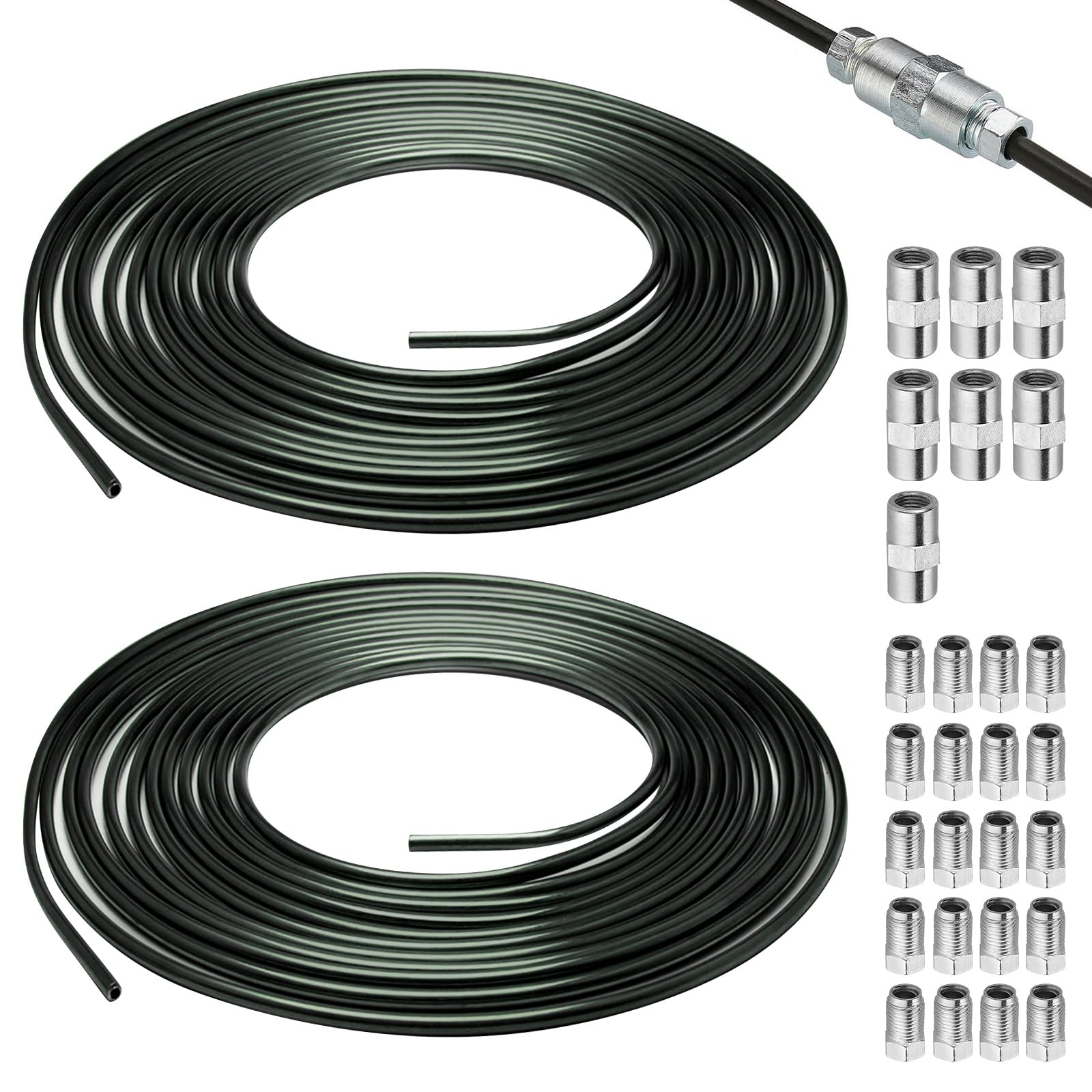 5m Tuyau de Frein Ø 4,76 mm en Acier Cuivré Revêtu, 2 Pcs Câbles de Frein avec 20 Raccords Vissés et 10 Connecteurs, Conduite Générale, Cable Frein Facile à Plier Manuellement pour Automobile