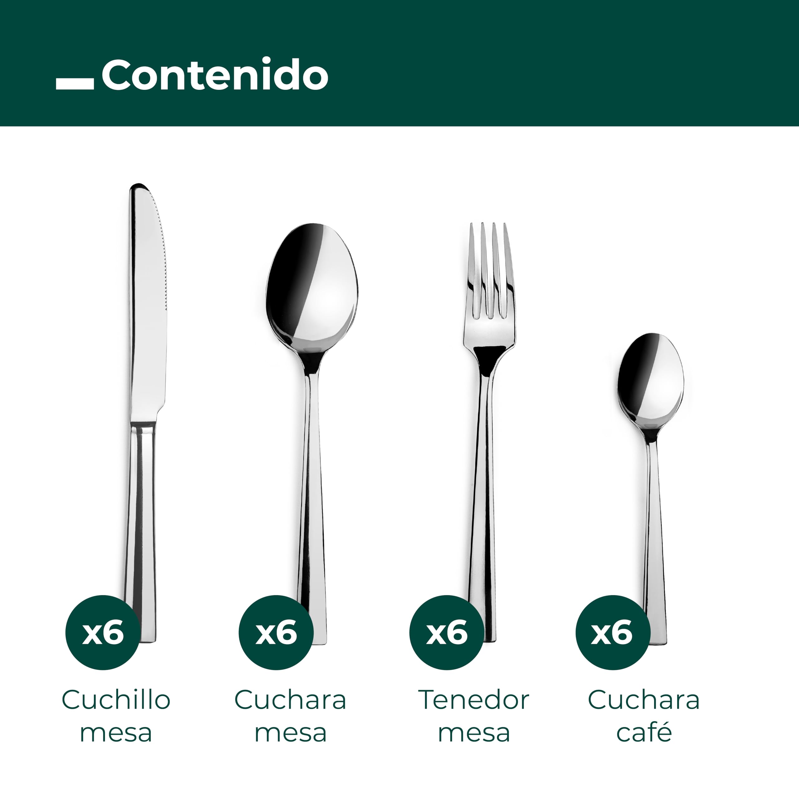 JAY - 16091524 - Juego de Cubiertos para 6 Personas, Pack 24, Acero Inoxidable 18/10, Serie Titanio, Grosor 3 mm, Cuchara, Tenedor, Cuchillo y Cucharilla Aptos para Lavavajillas, Plateado