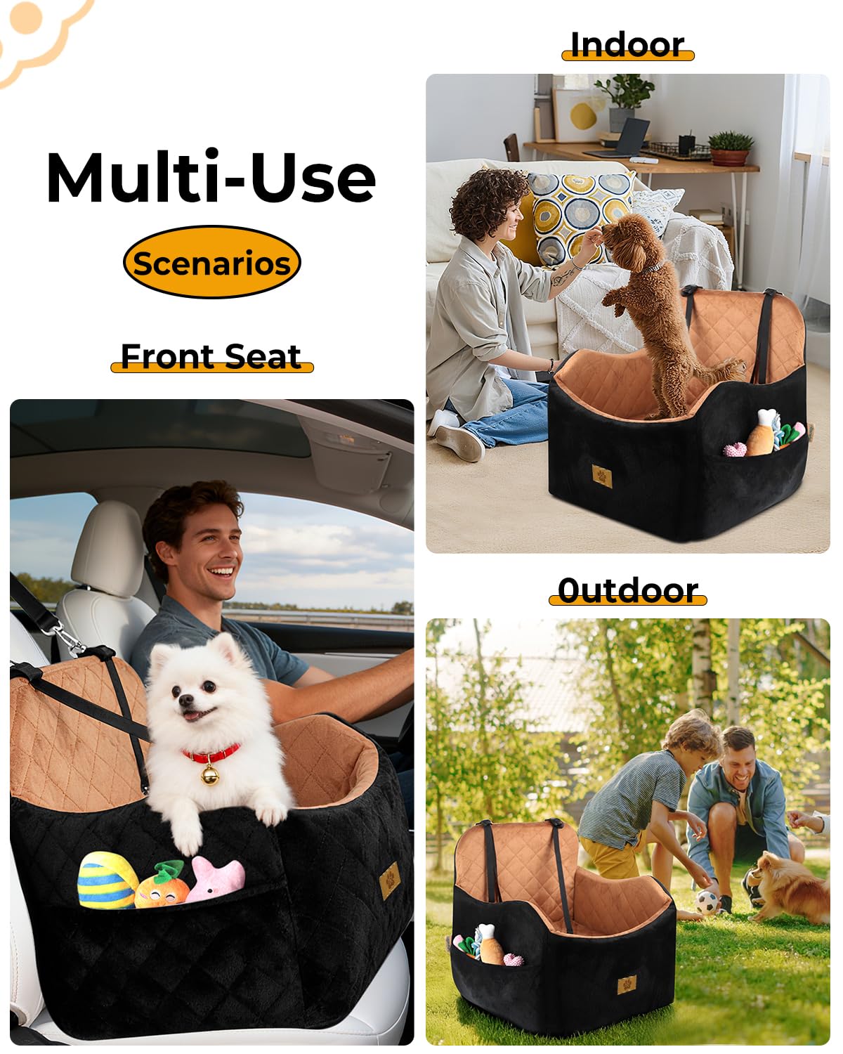 Ishineon Dog Car Seat for Small/Medium Dogs, Detachable Washable Dog Booster Car Seat Under 35lbs, High-Support Memory Foam,Travel Bed with Storage Pockets - image 7