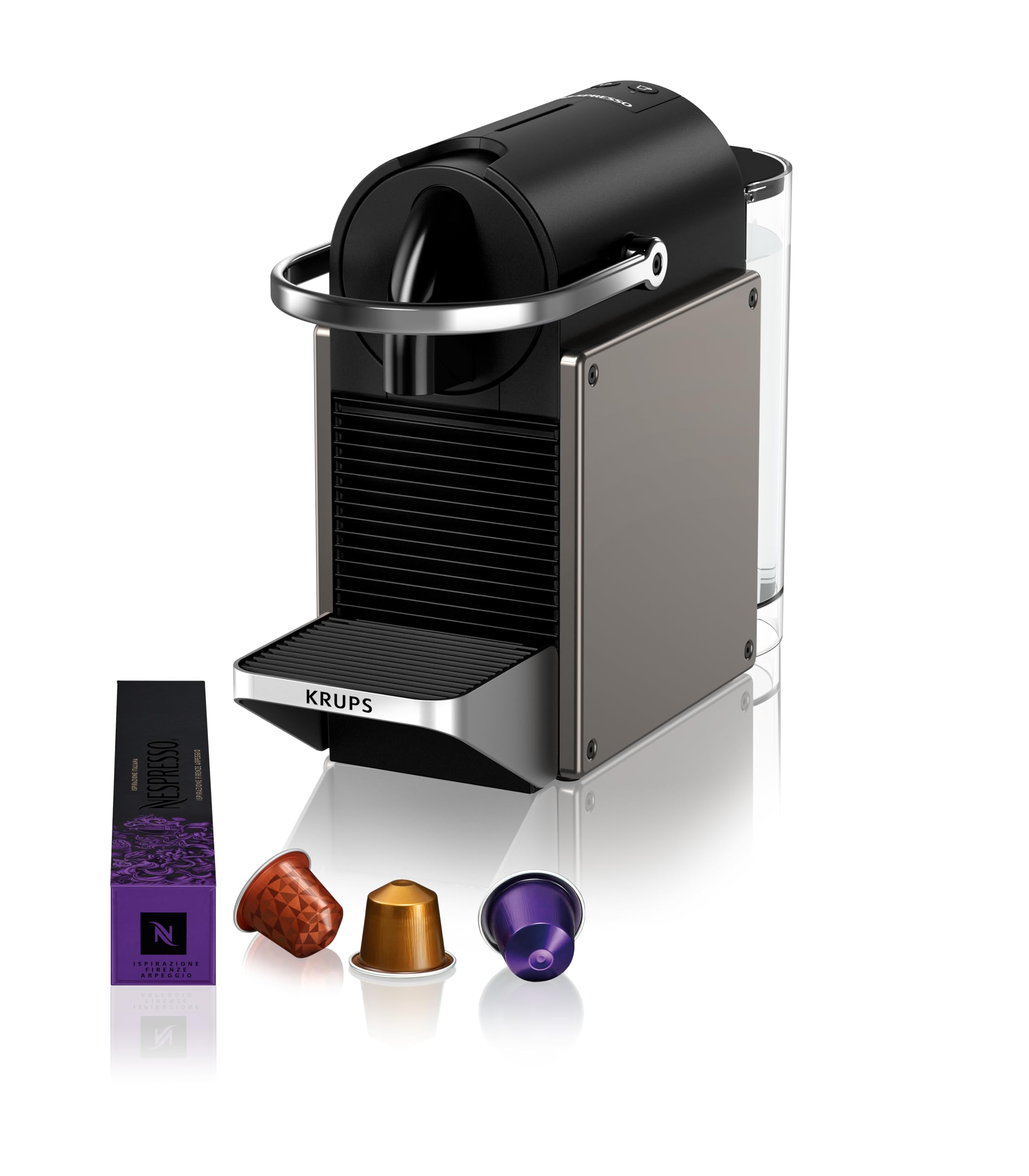 Nespresso Krups Pixie Redesign - Cafetera de cápsulas, café espresso y lungo, estilo industrial, consumo energético reducido, apagado automático, bandeja ajustable, cápsulas reciclables, XN306T | Cafetera de diseño compacto, 25 segundos. Tiempo de calenta
