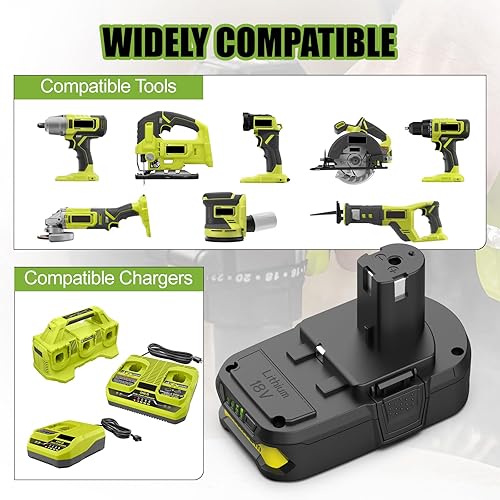 Miniatura 4 de Powilling Paquete de 2 baterías de repuesto de 4.0Ah 18V para batería de litio Ryobi 18V P102 P103 P105 P107 P108 P109 con cargador de batería P117