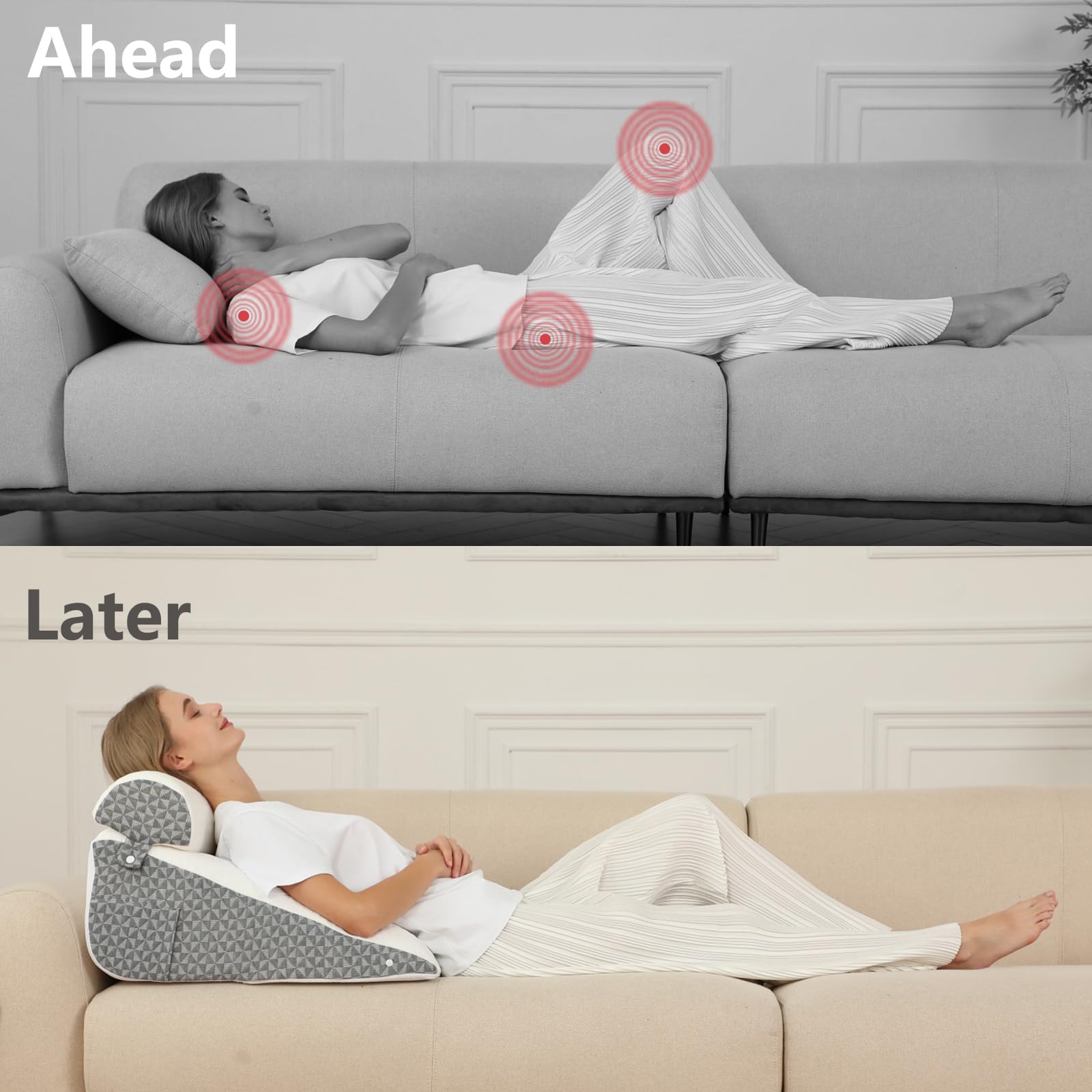 3 piezas de almohada de cuña con cojín de apoyo, almohadas de apoyo con cojín suave, almohada de espuma viscoelástica para dormir, cuña de cama inclinada para reflujo gastroesofágico, ronquidos