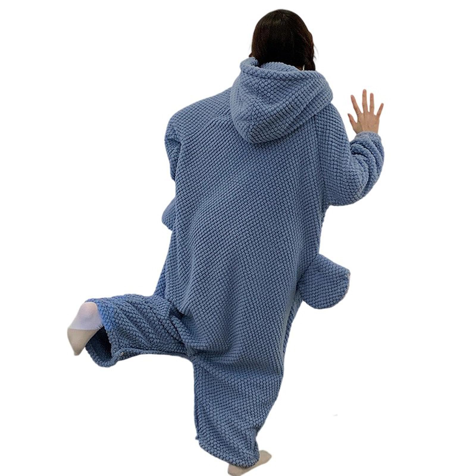 HAOLEI Pijama Adulto Divertido Animales Ropa de Dormir Lindo Onesie Mujeres Hombres Suaves Cómodos Pijamas Entero Manga Larga con Capucha Mono de Elefante Navidad Halloween Disfraz de Cosplay, Azul
