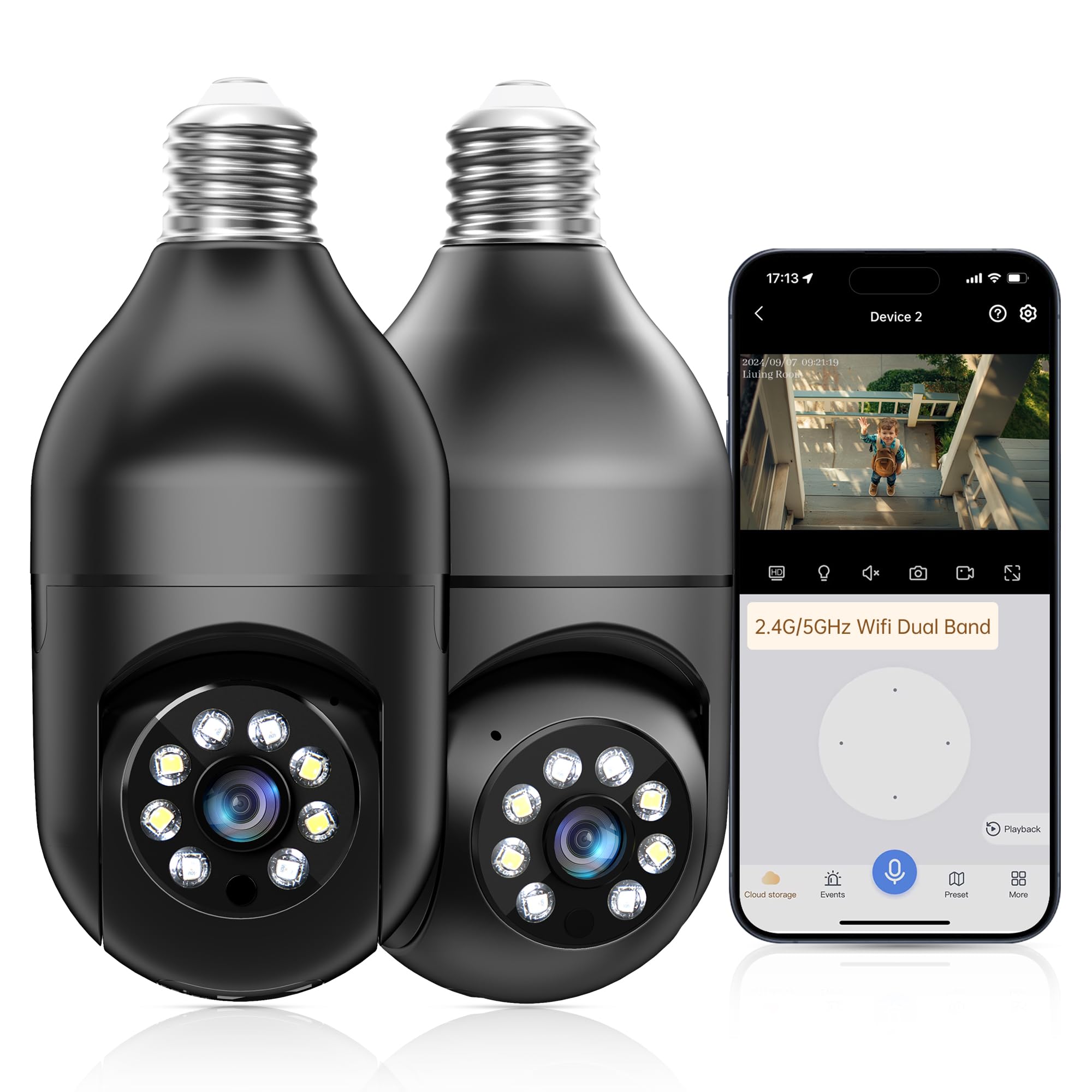 Light Bulb Security Camera,5G Security Cameras Wireless Outdoor,2K Outdoor Security Camera,Light Bulb Camera with Color Night Vision,Motion Detection Cameras for Home Security Outside,E27 Bulb Camera