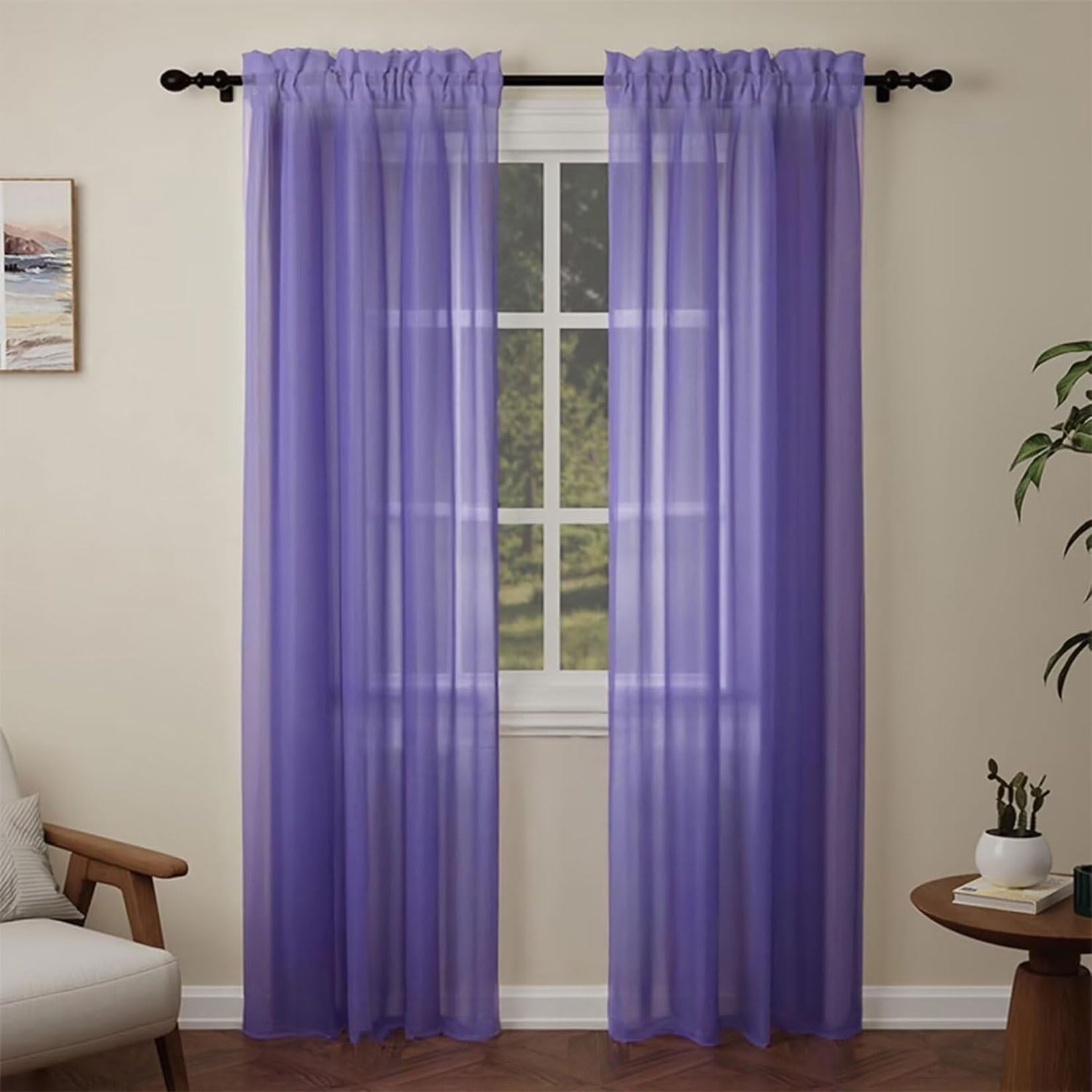 Cortinas Salon Modernas 120 x 140 cm Translucido Moderno Decoracion Translucidas Visillos con Manguito de Varilla para Ventanas de Habitacion Infantiles Niños, Morado