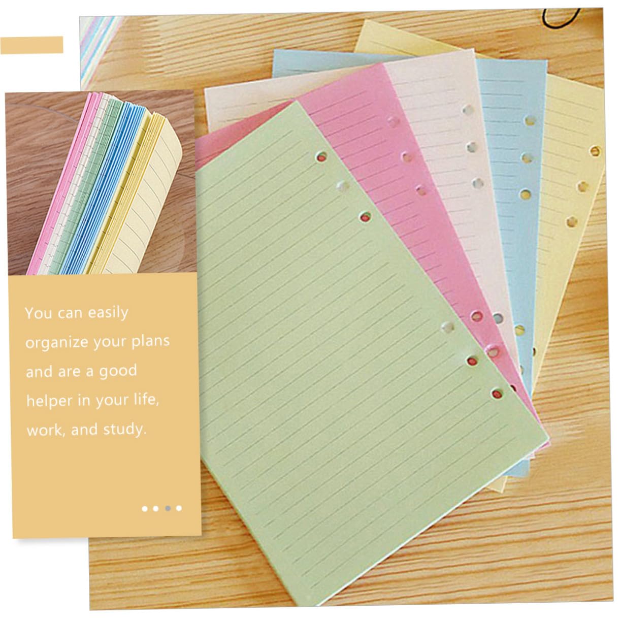 300 Piezas Recambio Papel Perforado Cuaderno de Anillas de Colores Recambios Extraíbles para Notas Planificación y Diario Kit