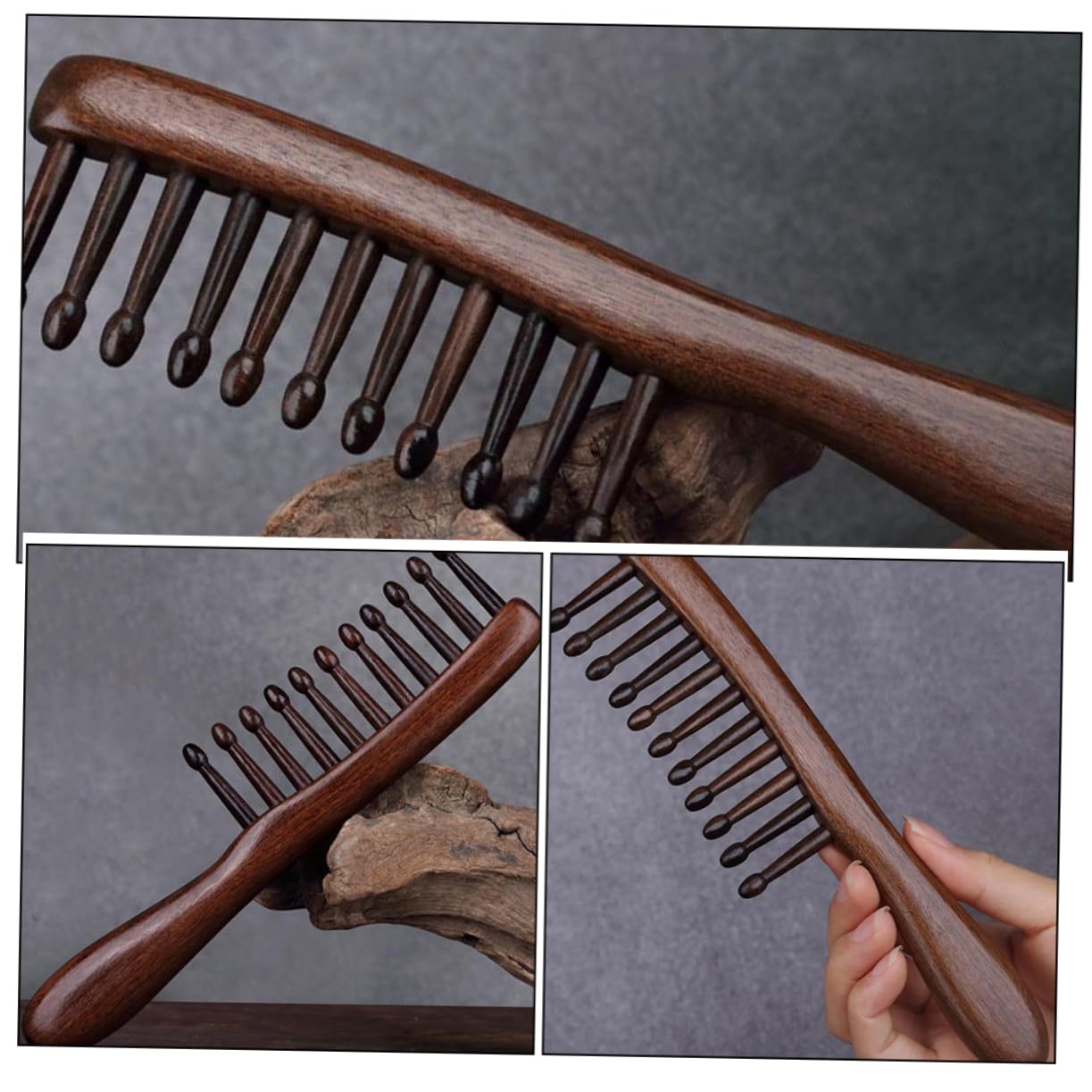 Baluue 3stücke Sandelholz Haarkamm Mit Breiten Zähnen Kopfhautmassage Kamm Für Lockiges Haar Sanftes Entwirren Für Haartypen Langlebig Und Stabil Für Haarpflege