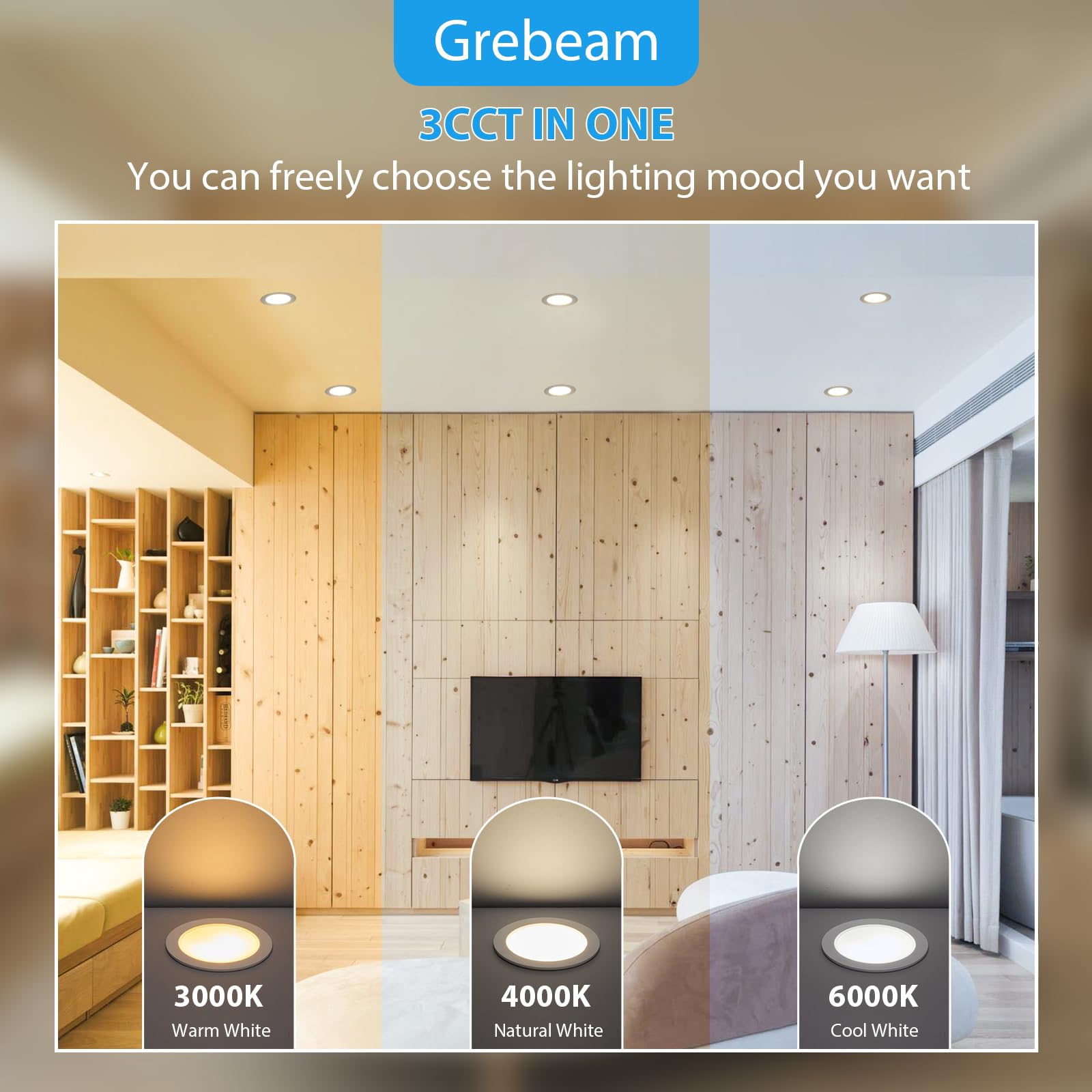 Grebeam 12 Pack LED Recessed Downlights, 5W, IP44 Bathroom & Kitchen Ceiling Spot Lights, 3CCT Adjustable (3000K/4000K/6000K) - Image 4