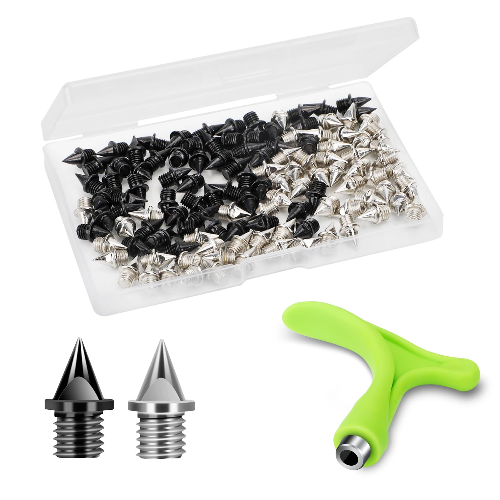 Lejof 1/4 Inch Track Spikes, 120 Pieces Alloy Steel Spikes for Track Shoe Spikes Replacements and Spike Wrench for Sports Running Track Shoes