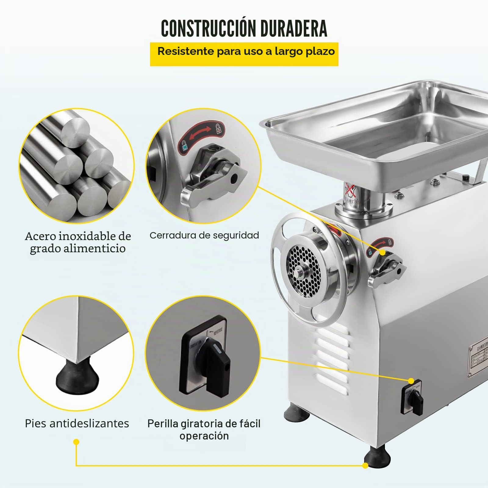 Happybuy Picadora de Carne Manual y Eléctrica 2200W - 350 kg por Hora - Fabricante de Salchichas - Uso Comercial para Restaurantes, Supermercados y Carnicerías