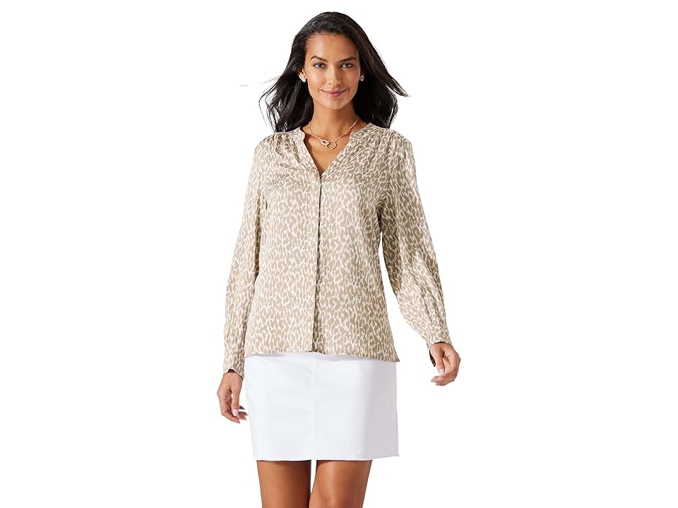 Tommy Bahama Chic Cheetah Long Sleeve Top (Coffee Break) Women's Clothing INTERNATIONAL SHIPPING