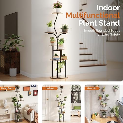 Miniatura 3 de Qmetalart Soporte para plantas para interiores, estante de flores de metal de 8 niveles con estantes redondos, estante de exhibición moderno para