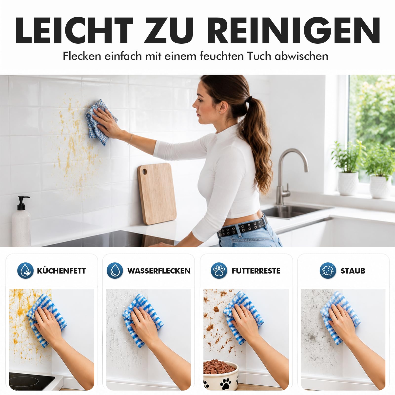 shinfly Spritzschutz Küchenrückwand, 90X1000cm Klebefolie Transparent