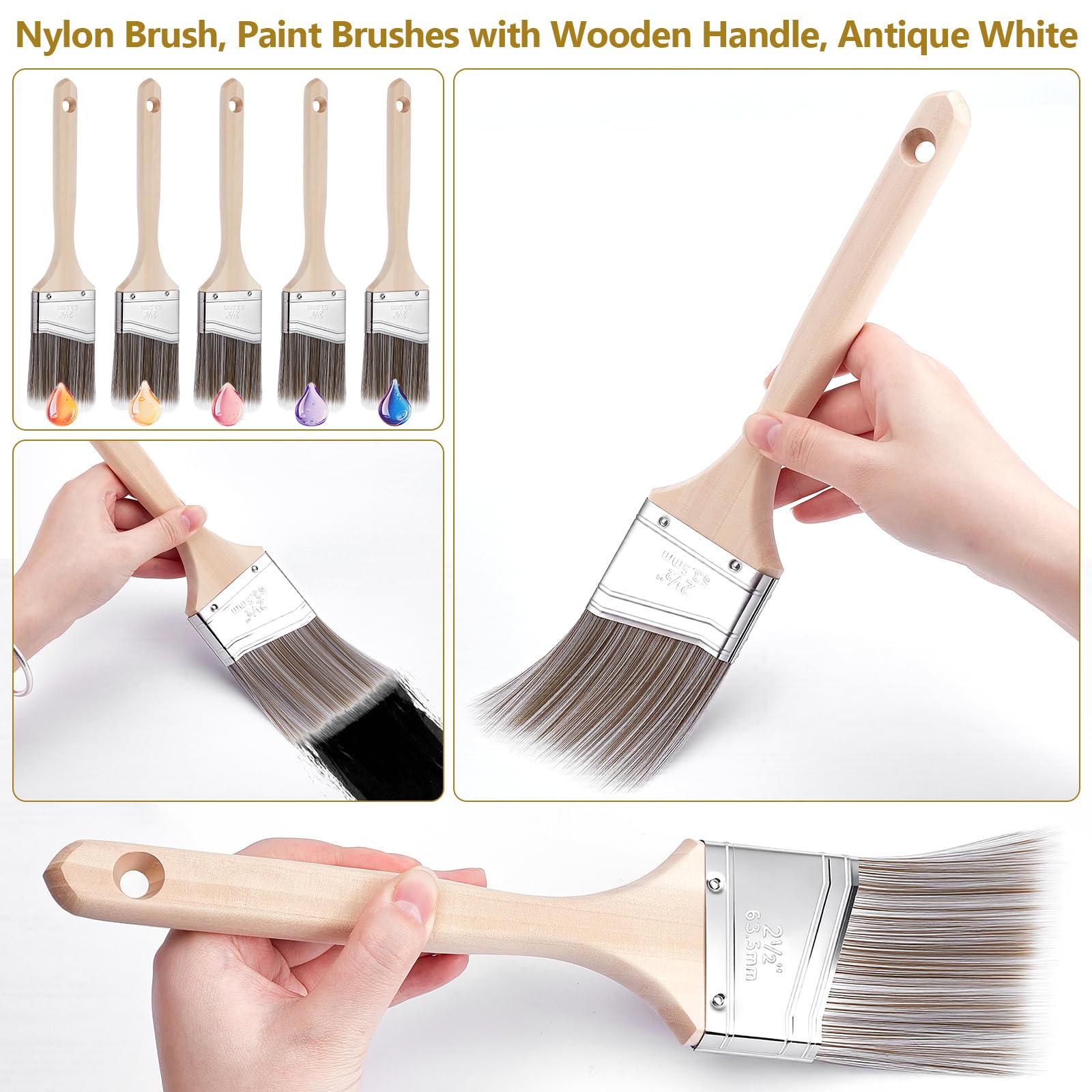 Paquete de 20 pinceles de nailon, 6,3 cm, ángulo de 6,3 cm, pincel de pintura de madera a granel para pintura de manchas, valla de pared, muebles de madera, marco de puerta, armario, ventana