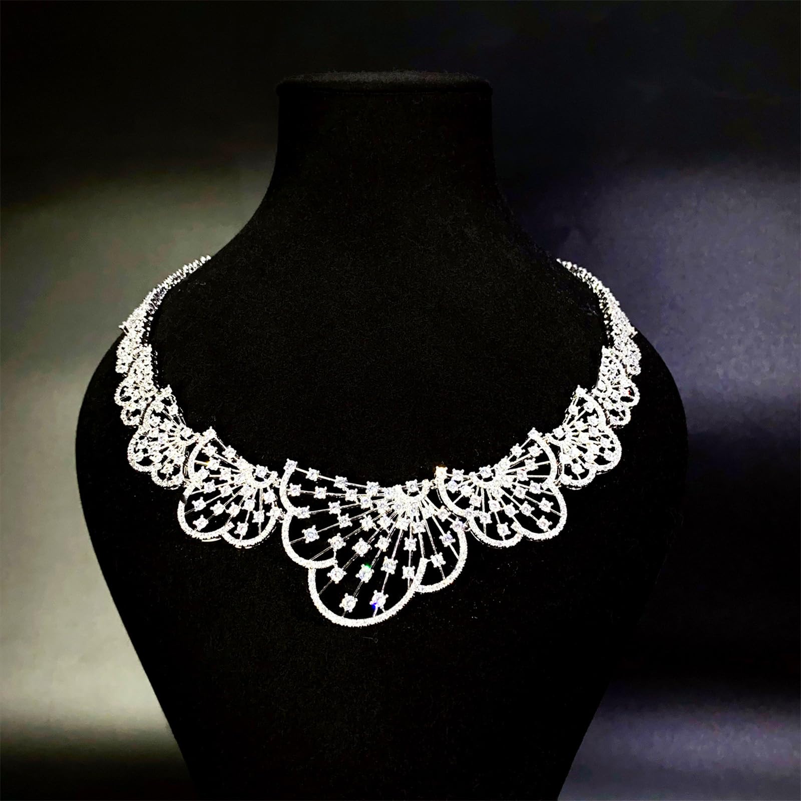 Juego de collar y pendientes multiusos de circonita completa, accesorio de joyería para mejorar tu aspecto nocturno, collar y aretes de circonita