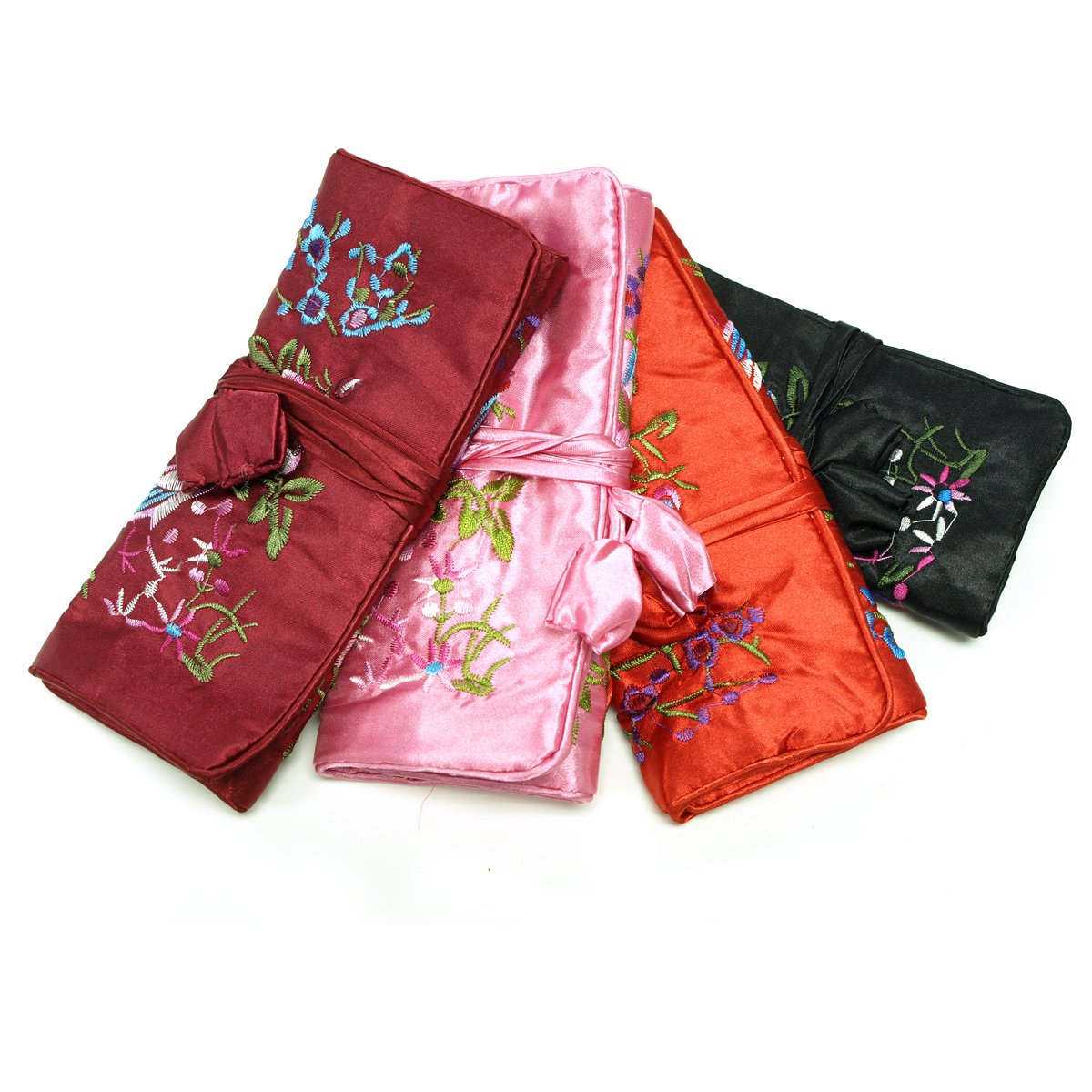 Wrapables Schmuckrollen aus Seide, bestickt, Rot