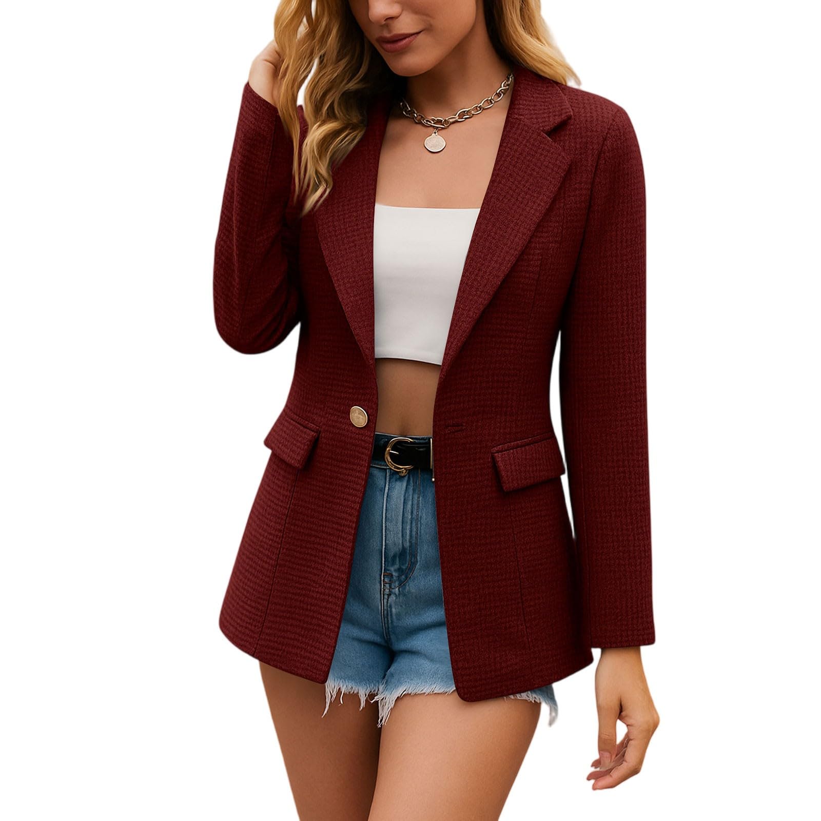 Generisch Blazer Damen Elegant Jacke Arbeit Mantel Einfarbig Anzug Business