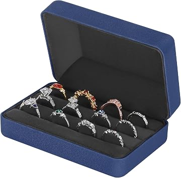 KUKUVR Velet Jewelry Ring Storage Box for Multiple Rings Blue | Travel Jewelry Case with 3 Slot Ring Display Organizer