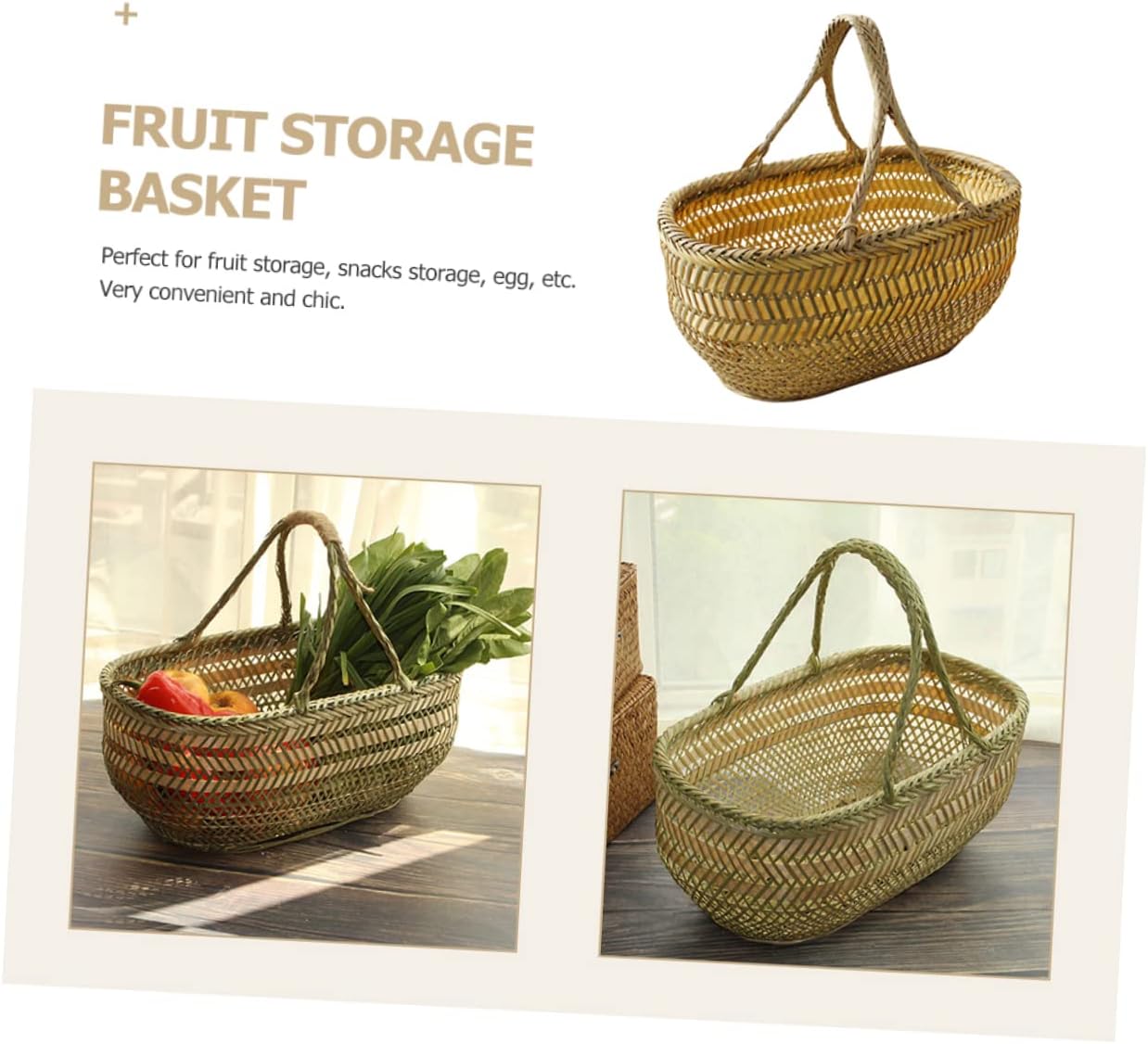 VICASKY Handheld Fruit Basket with Handle Woven Vegetable and Egg Storage Holder Small for Kitchen Picnic and Home Decor and Practical Multipurpose Basket Random Color