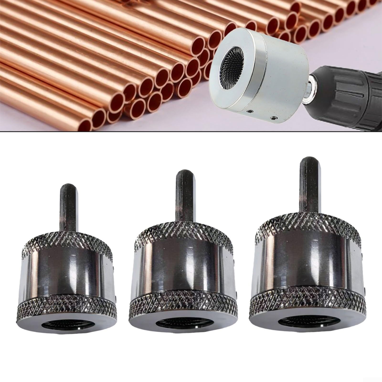 Limpiador de tuberías de cobre, juego de limpiador de tuberías de metal de 15 mm, 22 mm, 25 mm para taladro eléctrico, cepillo de limpieza de tubos de cobre, herramienta de desbarbado para