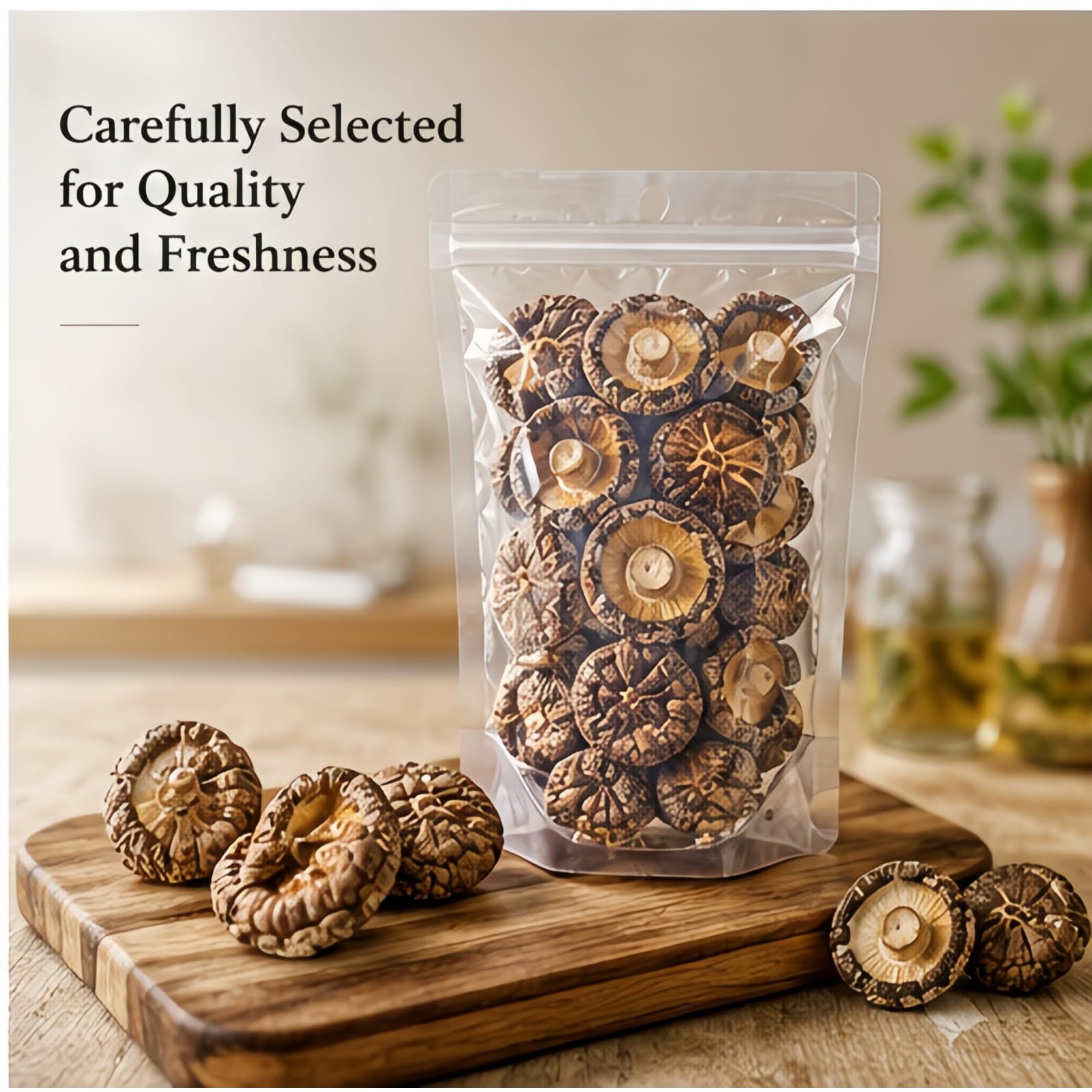 JOIYSVEN Funghi Shiitake Secchi , Qualità Premium, Ricchi Di Umami Per Brodi E Saltati in Padella, Vegan 100% Naturali, 500g