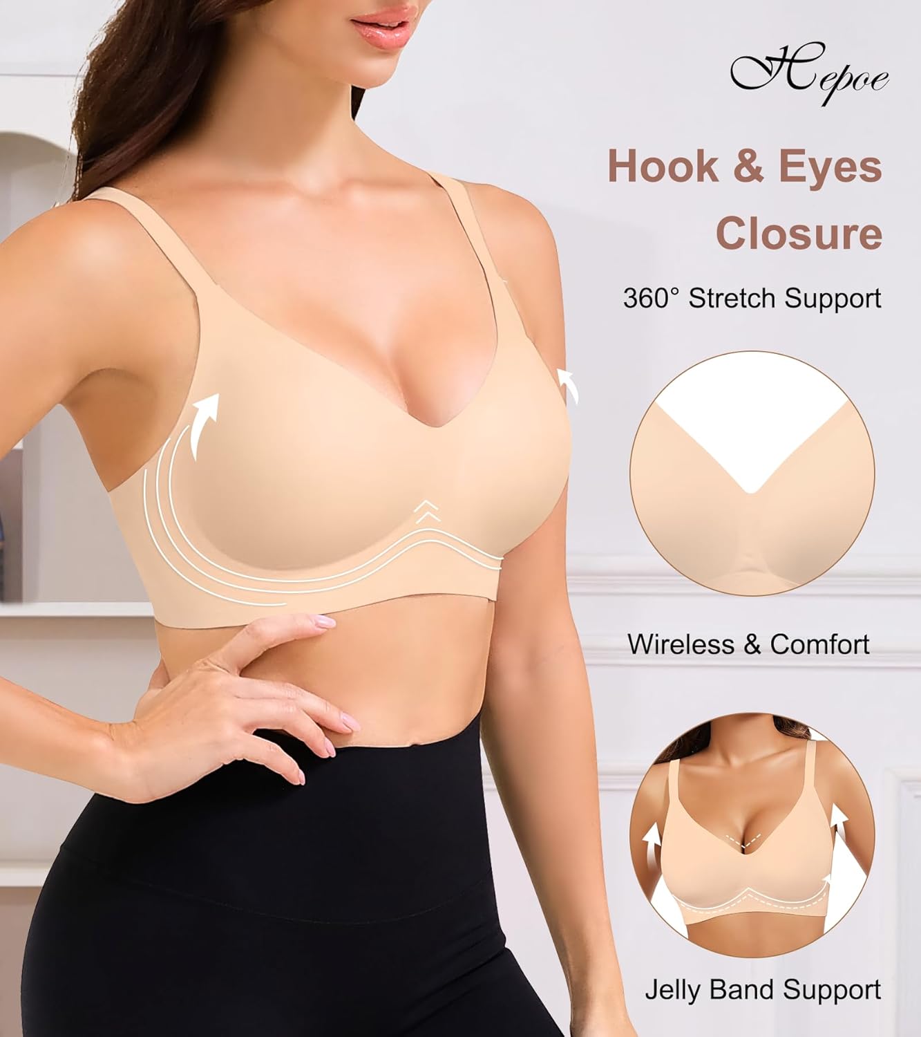 Bras for Women, Seamless Push Up Everyday Full Coverage Bra, Wireless Sport Bralette——Nude, X-Large - Image 3