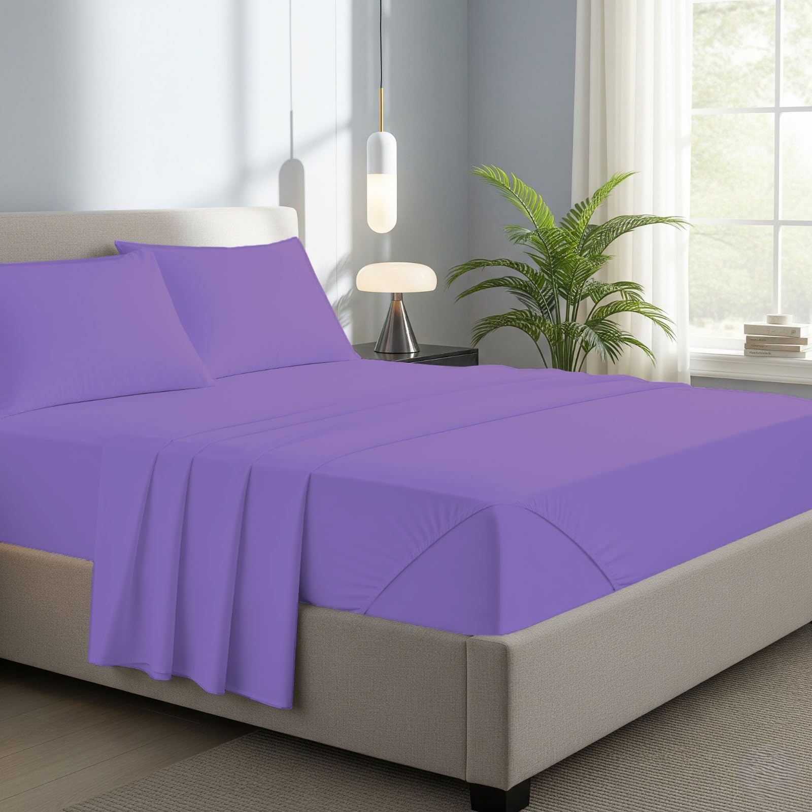 Novexa 100% Egyptian Cotton Single Fitted Sheets 400 Thread Count 40cm Deep Bed Sheet Luxury Ultra Soft Bottom Grey Fitted Bedsheets (Lilac, King) โ image 1