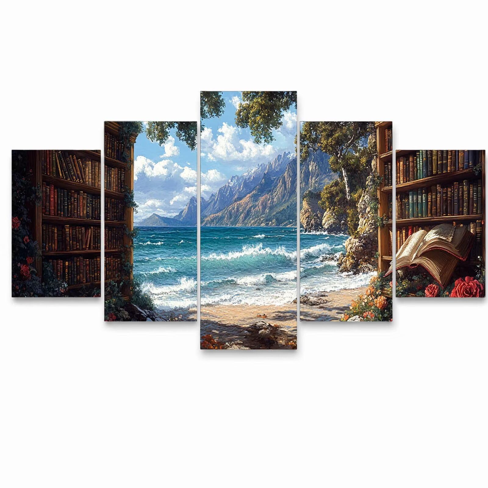 5 Pack Leuchtend Malen Nach Zahlen Erwachsene Meer Drei Größen YCBZ-2881 | DIY Set Erwachsene mit Pinselset Acrylfarben Set Fünf Leinwand zum Bemalen Bücherregal Deko Wohnzimmer Geschenke für Frauen