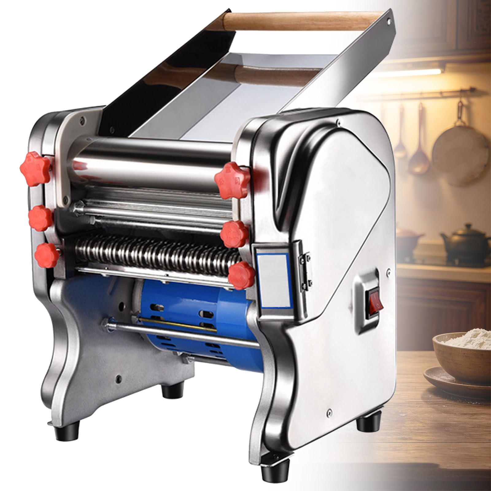 BITYCOW 550W Electric Pasta Making Machine, Fully Automatic Dough Press Roller with 3 millimeters 9 millimeters Noodle Cutting Size for Home and Business F160