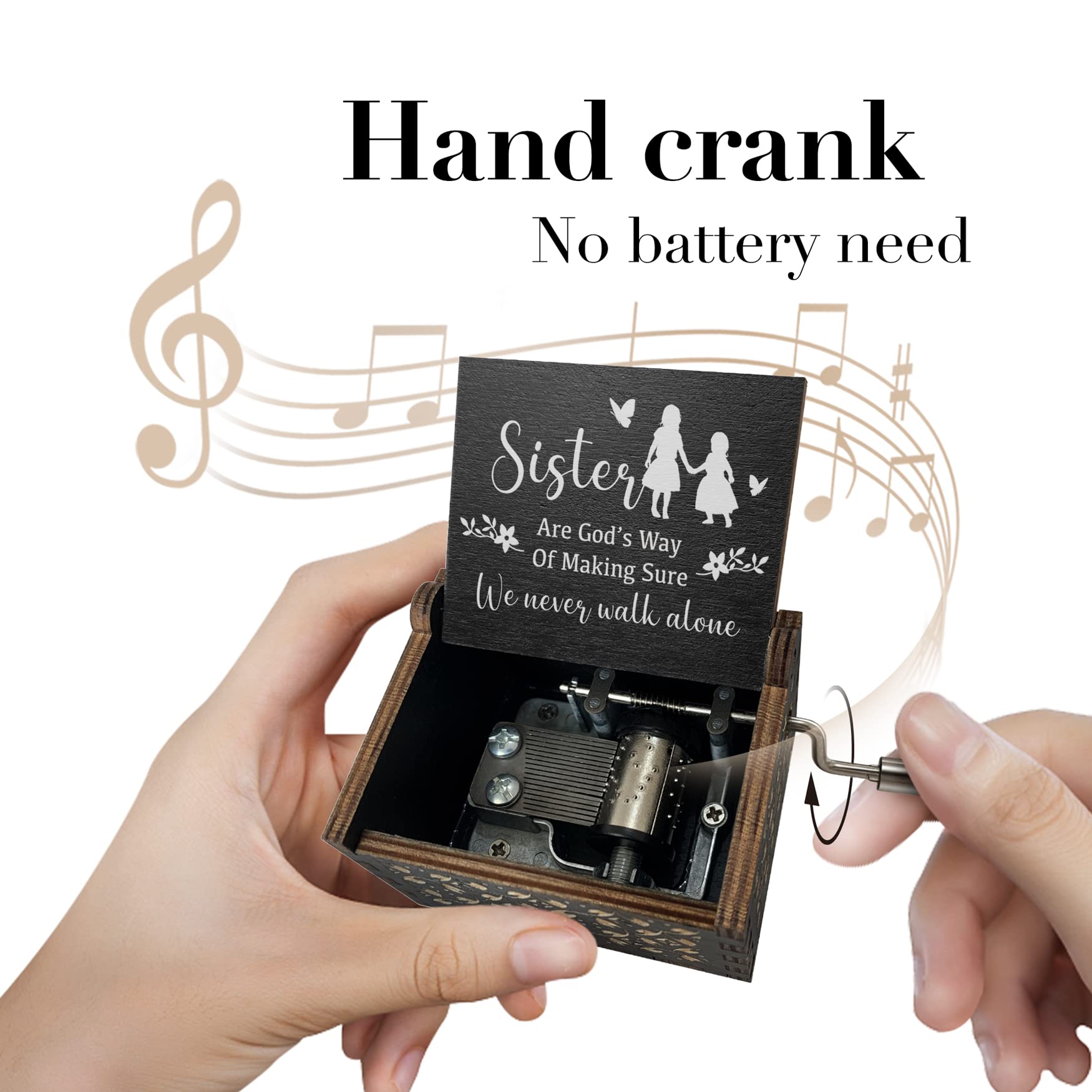 Sister Music Box Gifts from Sister and Friend-You are My Sunshine Wooden Mechanism Engraved Musical Boxes Cute Vintage Craft Home Decor Birthday Gift for Sister Siblings Women-Black