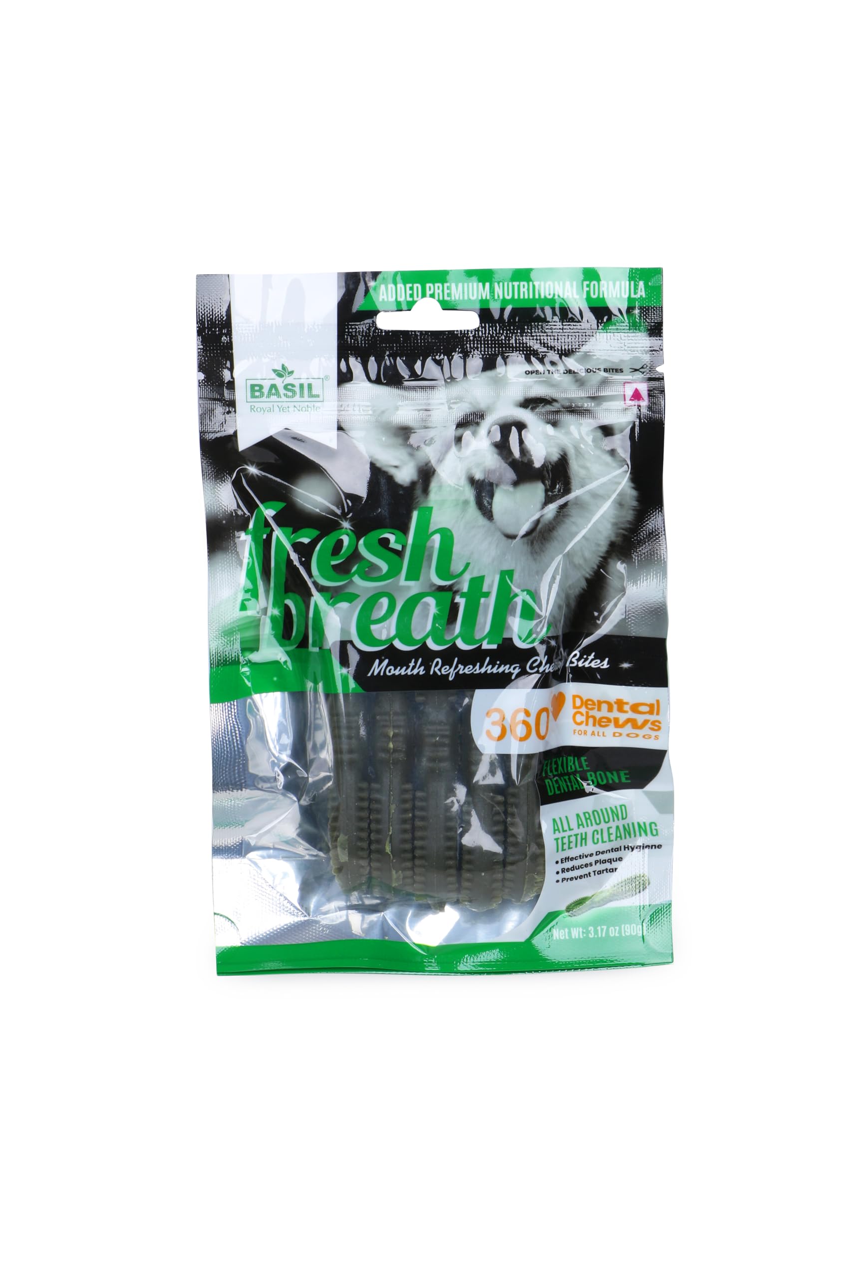 Basil Fresh Breath Mouth Refreshing Chewy Bites 360 Dental Chews for All Dogs Flexible Dental Bone - 90 Grams (B07R68XZV8) Amazon Price History, Amazon Price Tracker