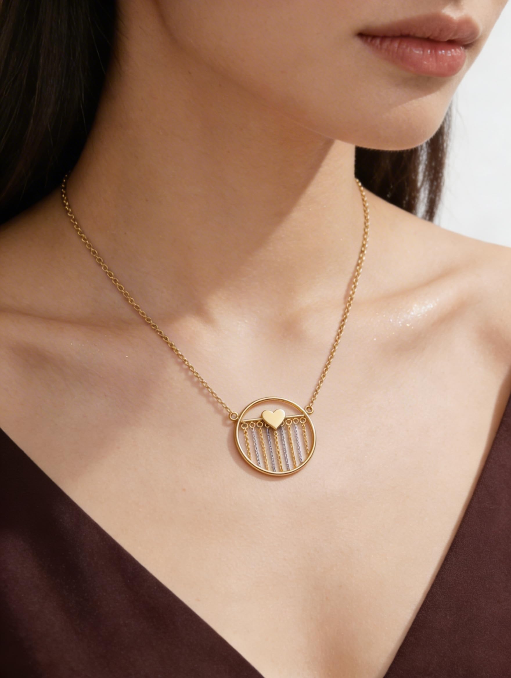 Collar - Oro de 18 quilates - 3,79 gr - Corazón en cascada de cadenas doradas - Valor refugio - Idea regalo - sello 750 - Certificado de autenticidad