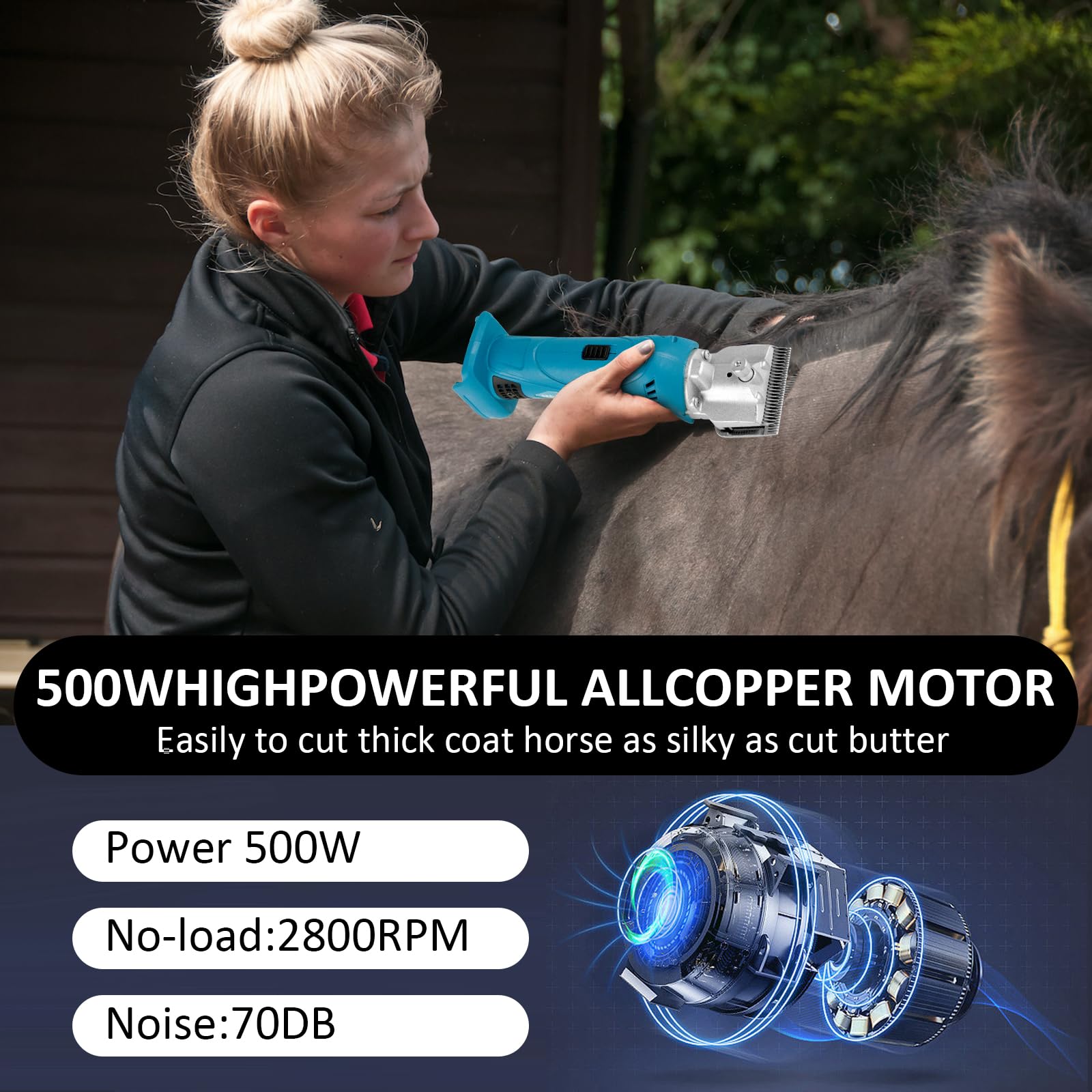 Tondeuse pour Chevaux, tondeuse professionnelle Compatible avec Makita Batteries, 6 vitesses, 35 dents, tondeuse sans fil pour chevaux, Adaptée à tous les types de pelage pour cheveux épais et emmêlés